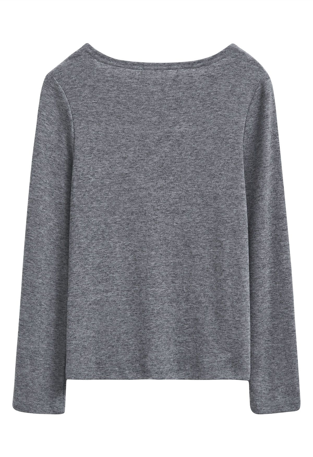 Extra Soft Cutout Neckline Top in Grey