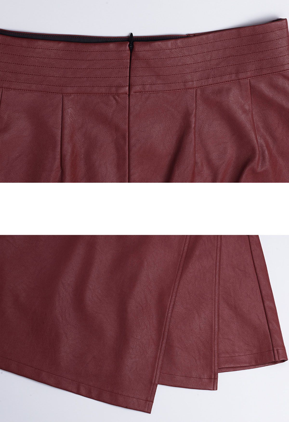 Irregular Hem Faux Leather Mini Skirt in Red
