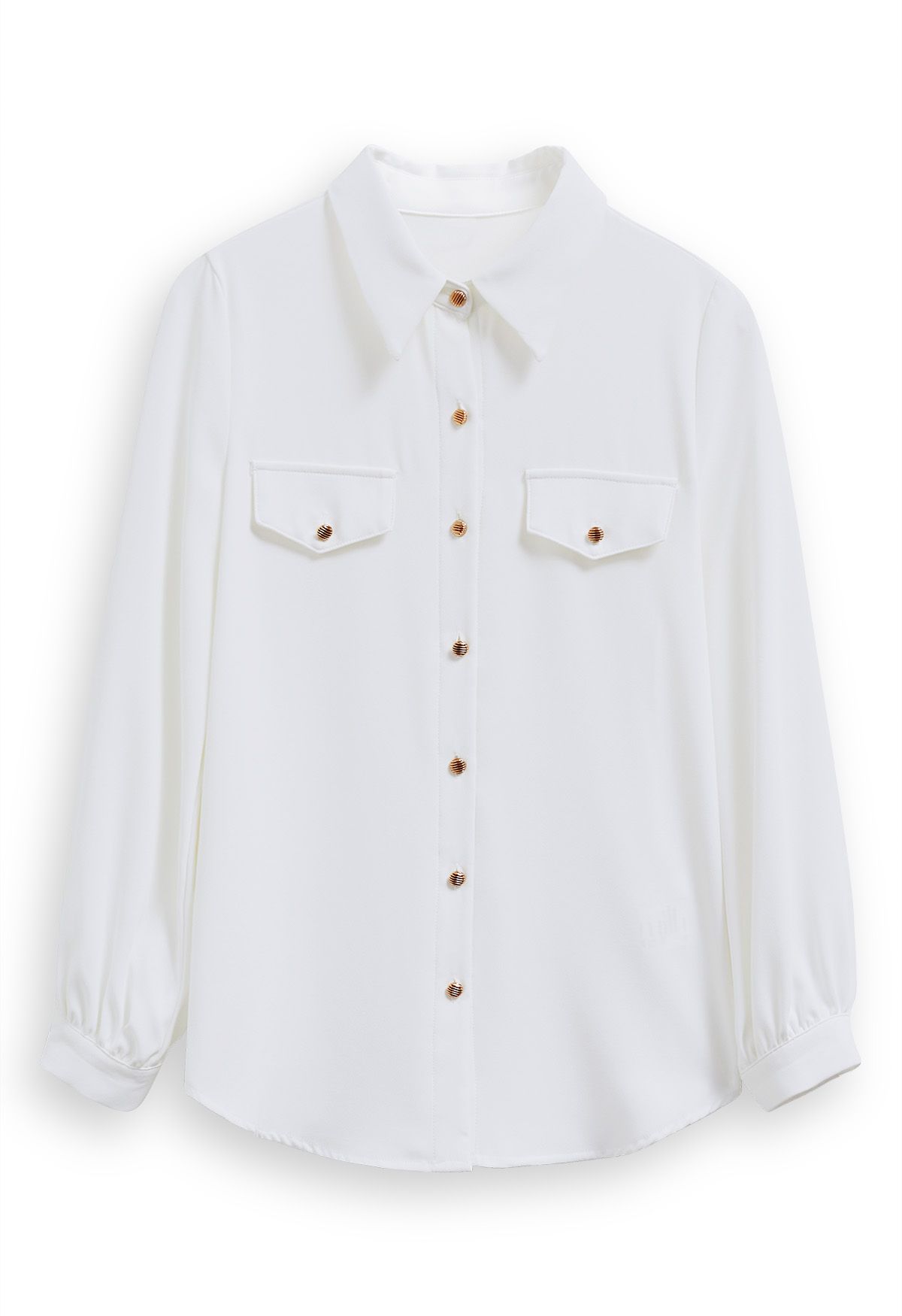 Modern Flair Button-Accented Chiffon Shirt in White