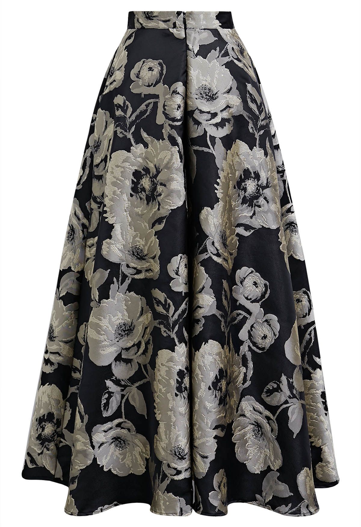 Lustrous Floral Jacquard A-Line Maxi Skirt