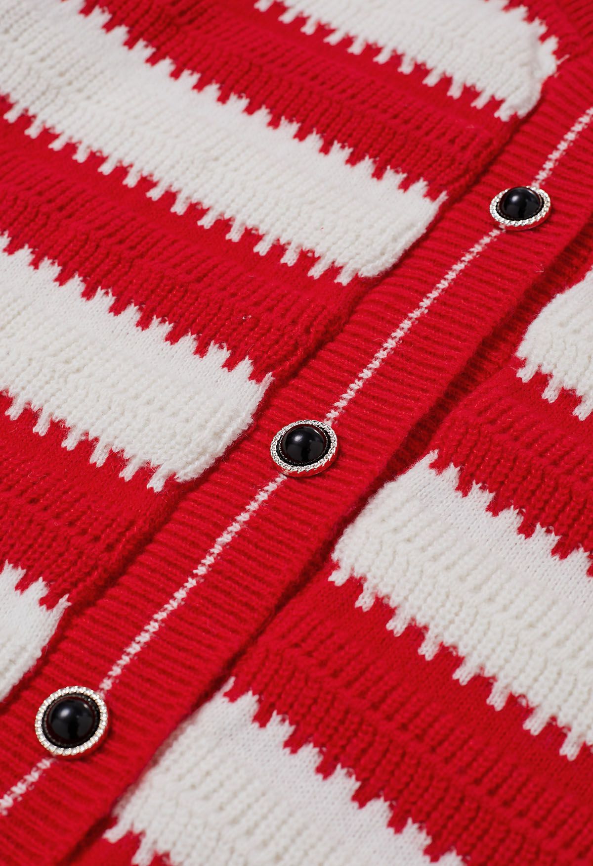 Red and White Stripe Pattern Button-Up Cardigan