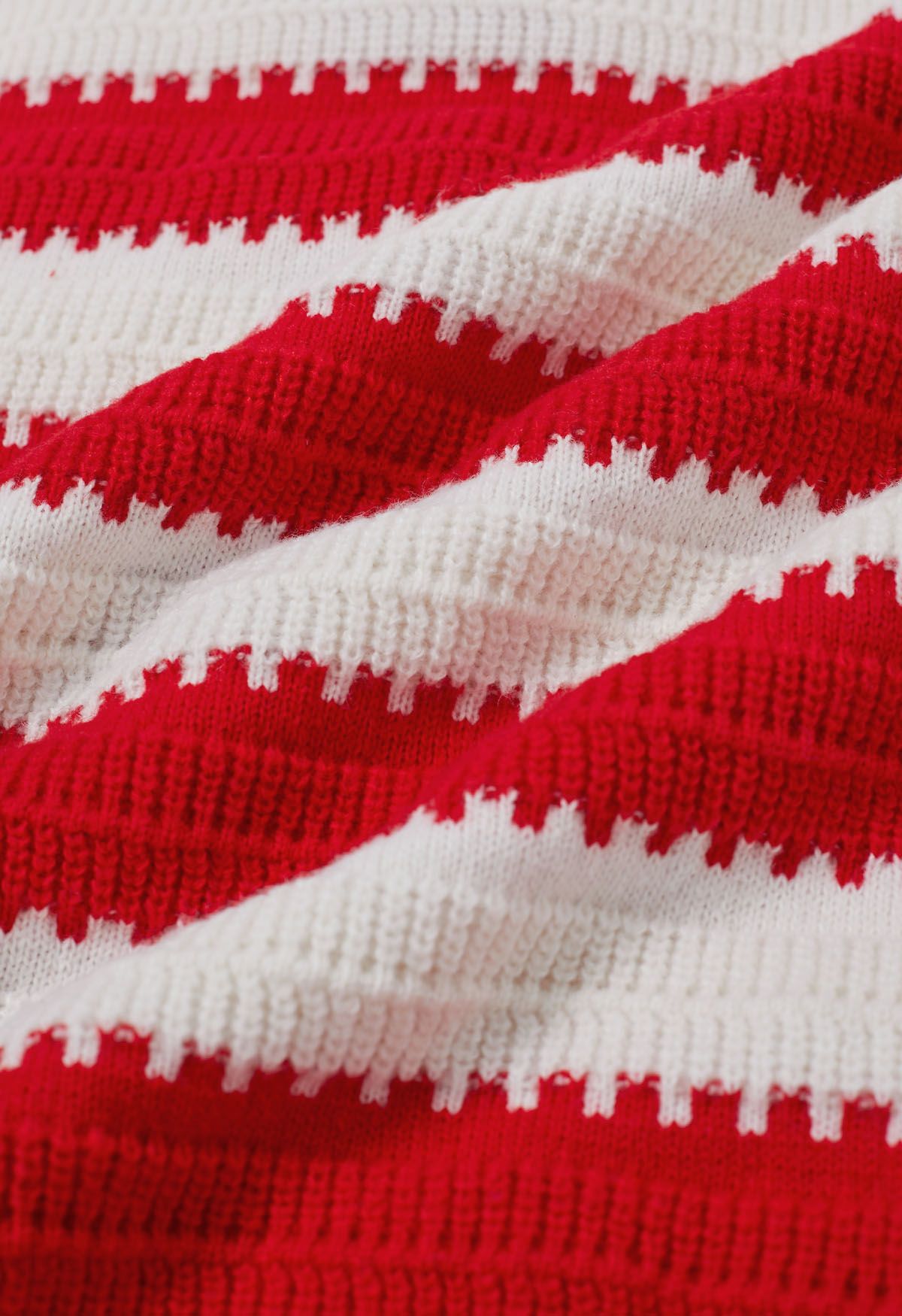 Red and White Stripe Pattern Button-Up Cardigan