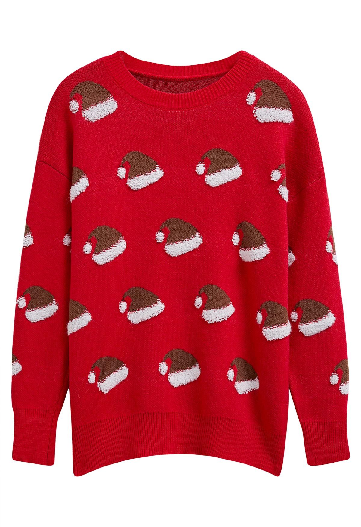 Festive Santa Hat Jacquard Knit Sweater