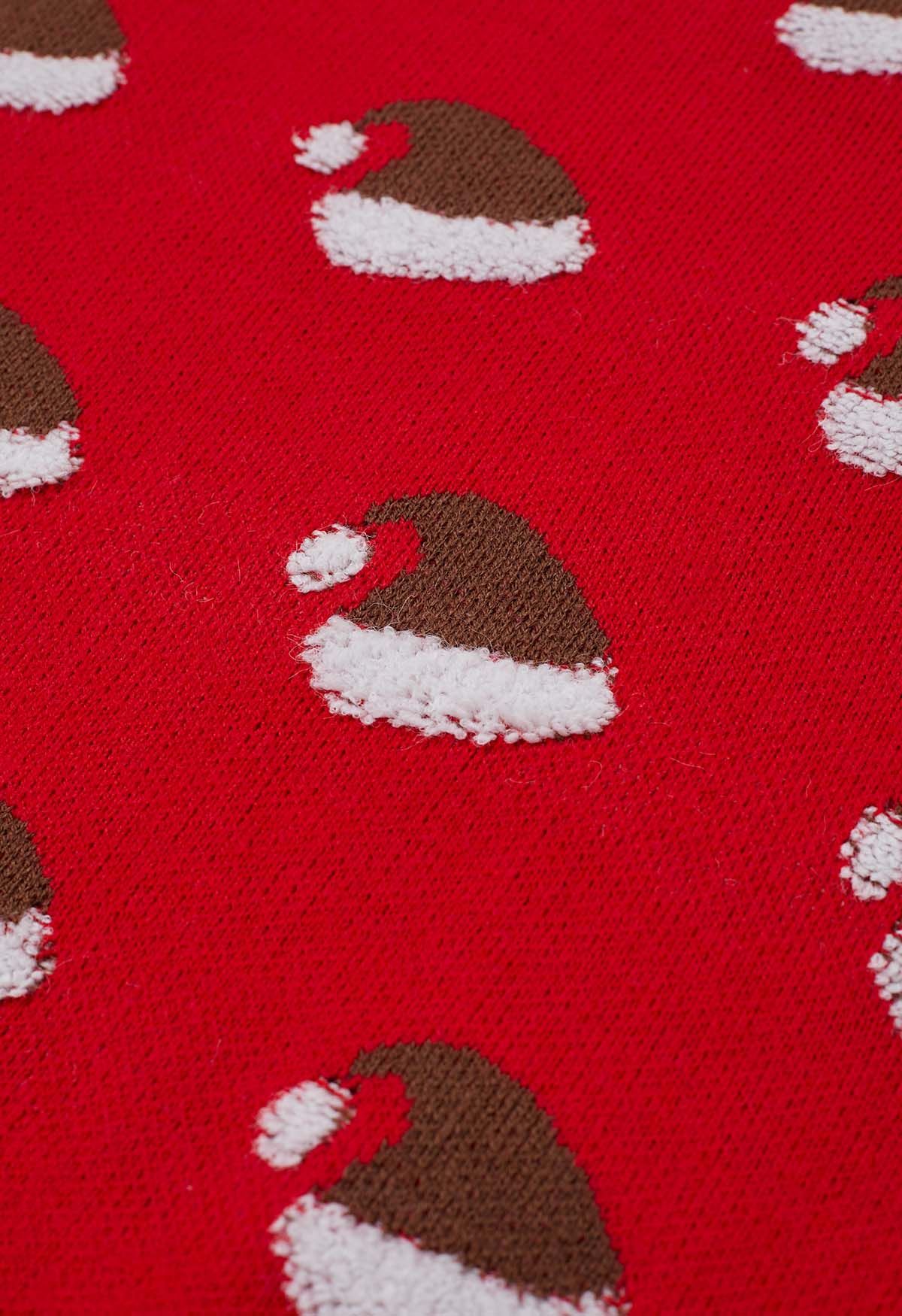 Festive Santa Hat Jacquard Knit Sweater