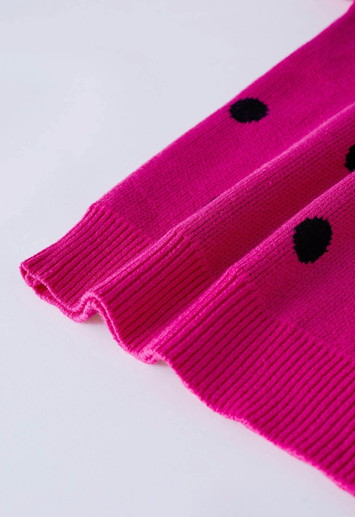 Adorable Polka Dot Mock Neck Knit Sweater in Hot Pink