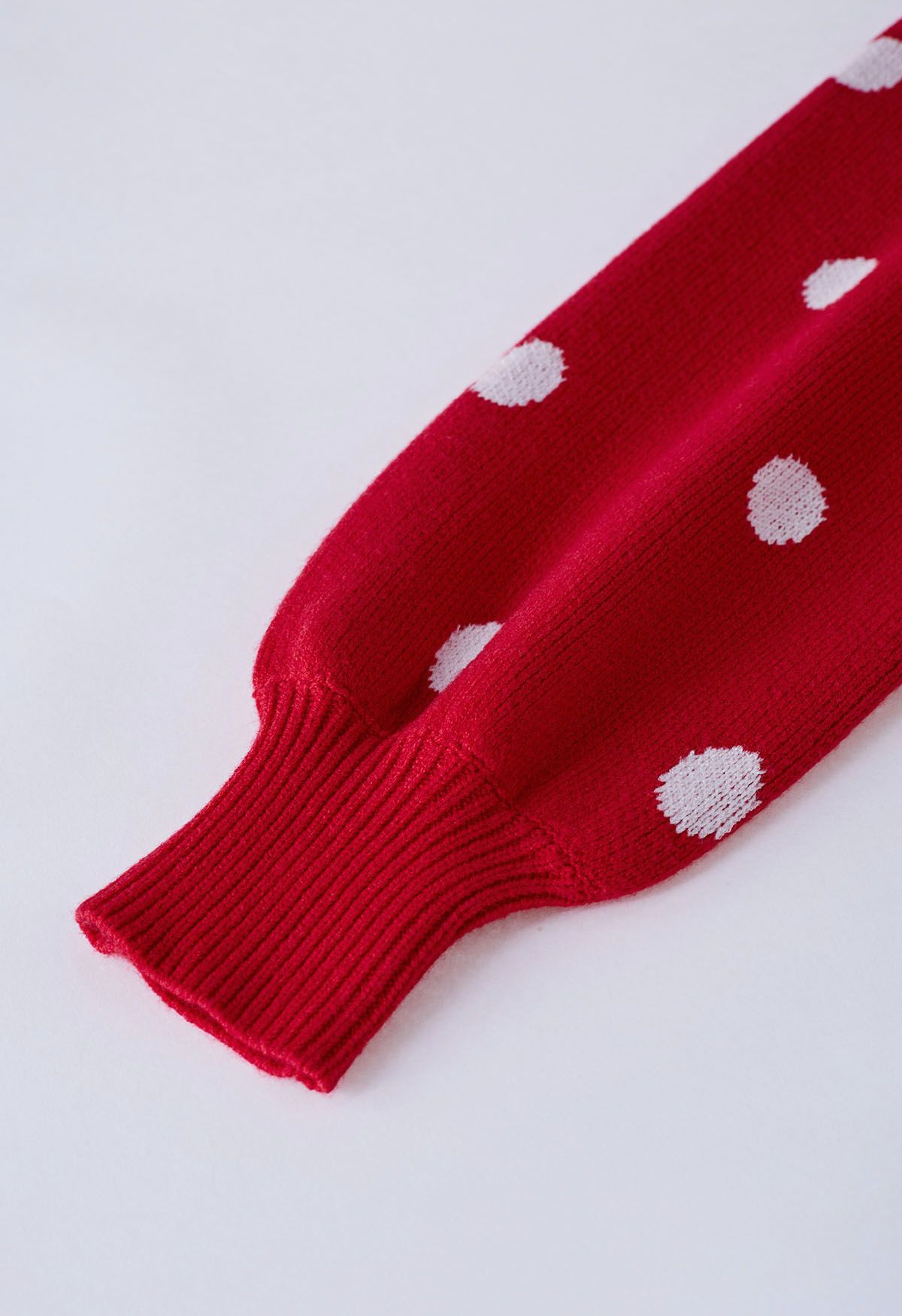 Adorable Polka Dot Mock Neck Knit Sweater in Red