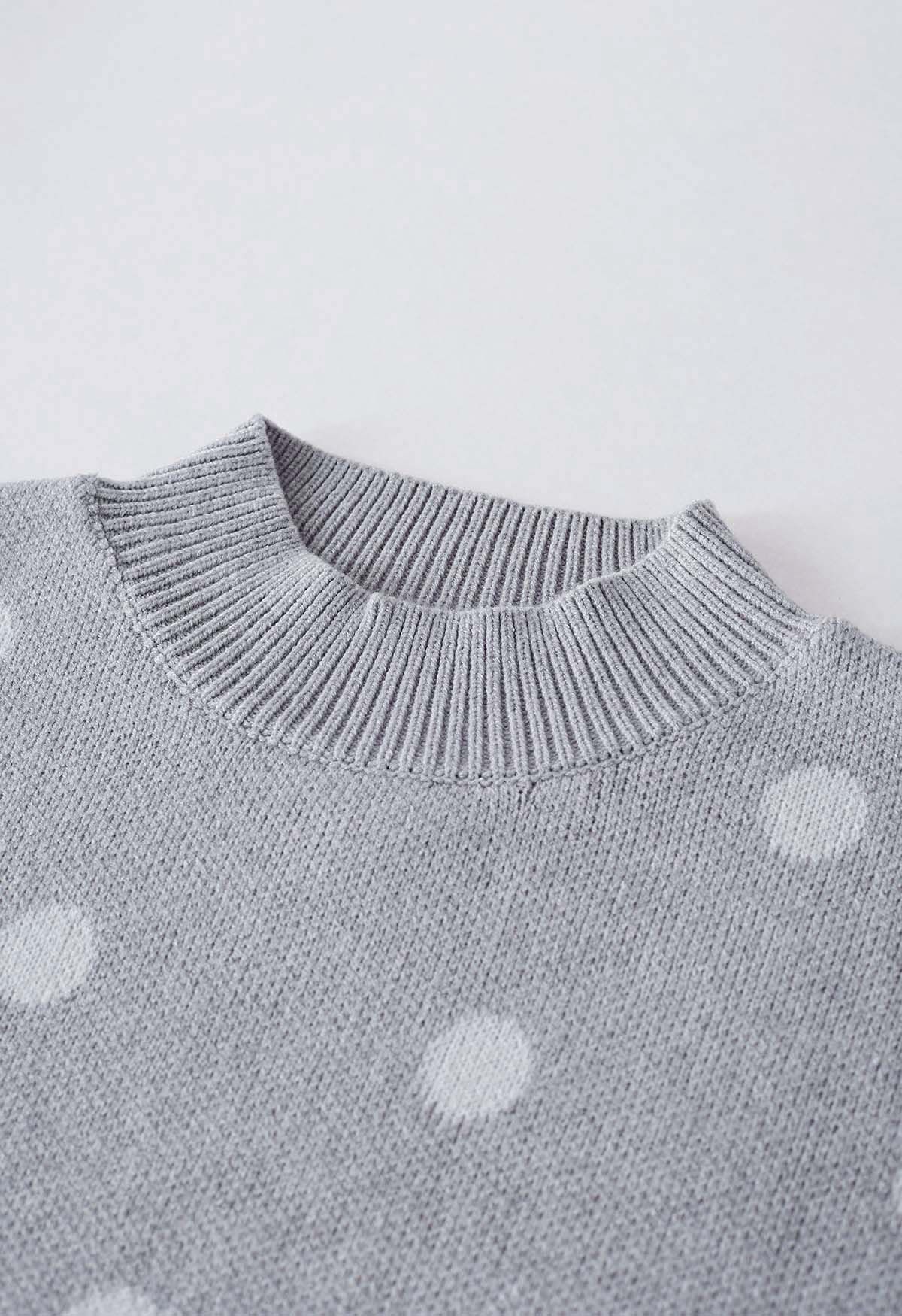 Adorable Polka Dot Mock Neck Knit Sweater in Grey