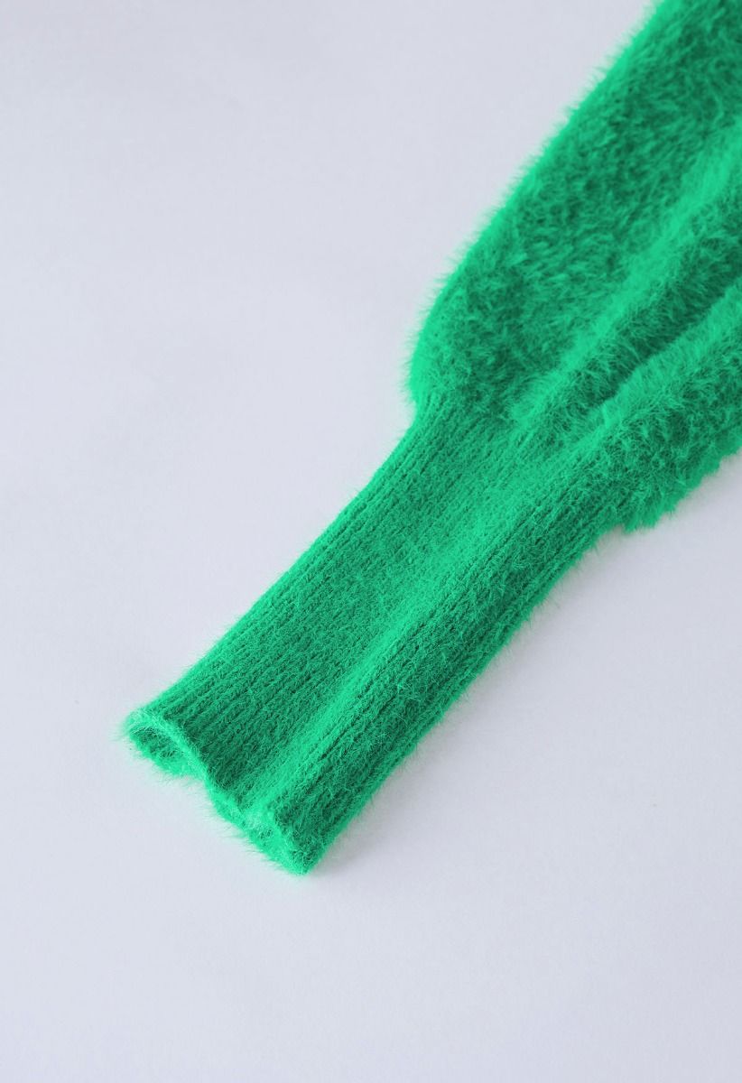 Cozy Perfection High Neck Fuzzy Knit Sweater in Green