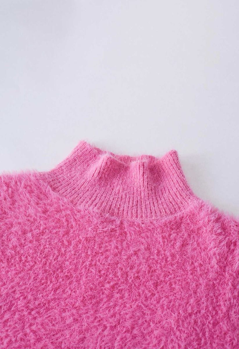 Cozy Perfection High Neck Fuzzy Knit Sweater in Pink