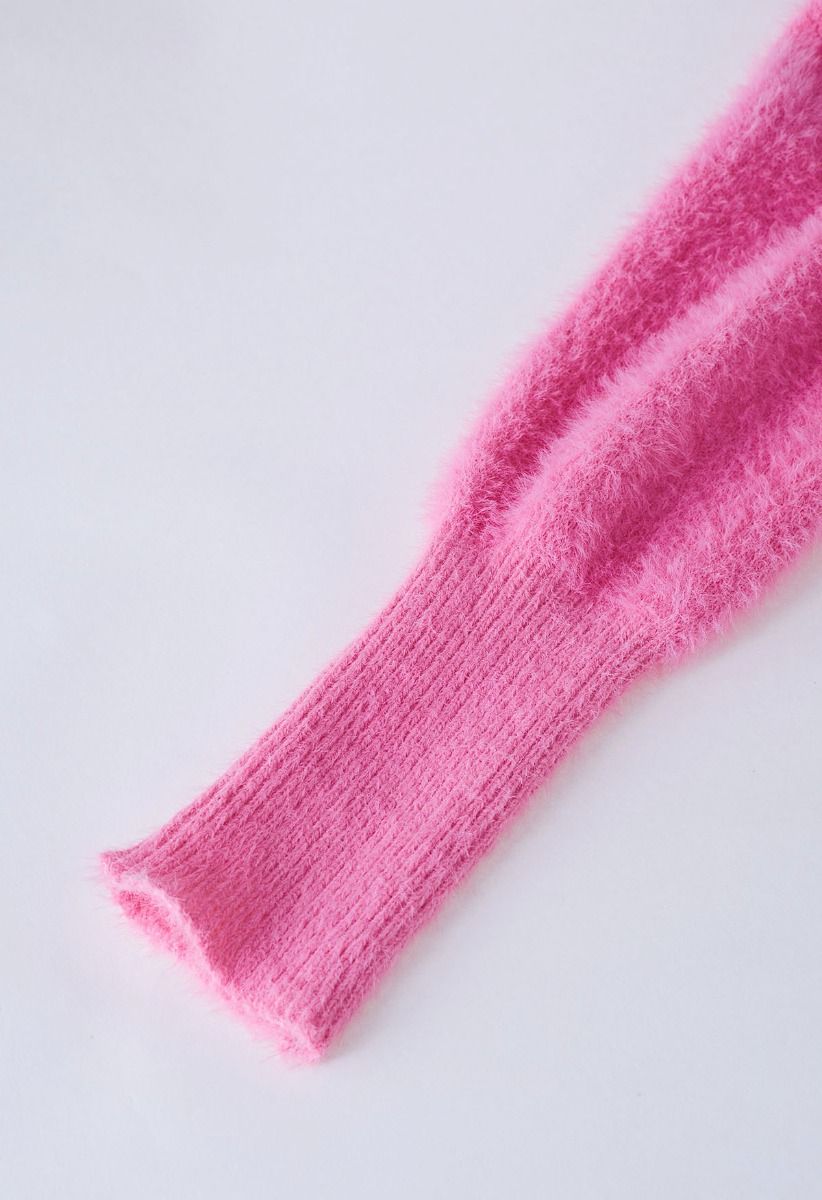 Cozy Perfection High Neck Fuzzy Knit Sweater in Pink