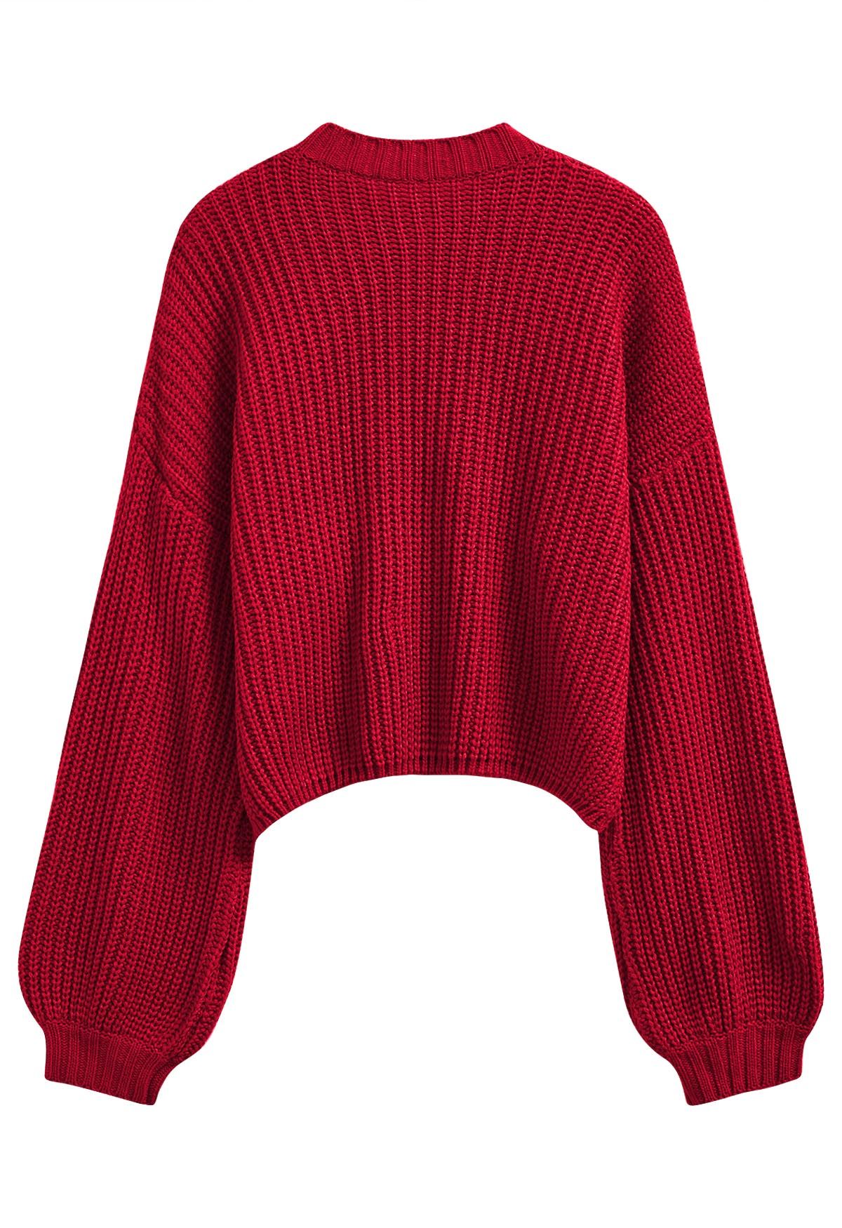 Gingerbread Man Patch Ribbed Sweater in Red