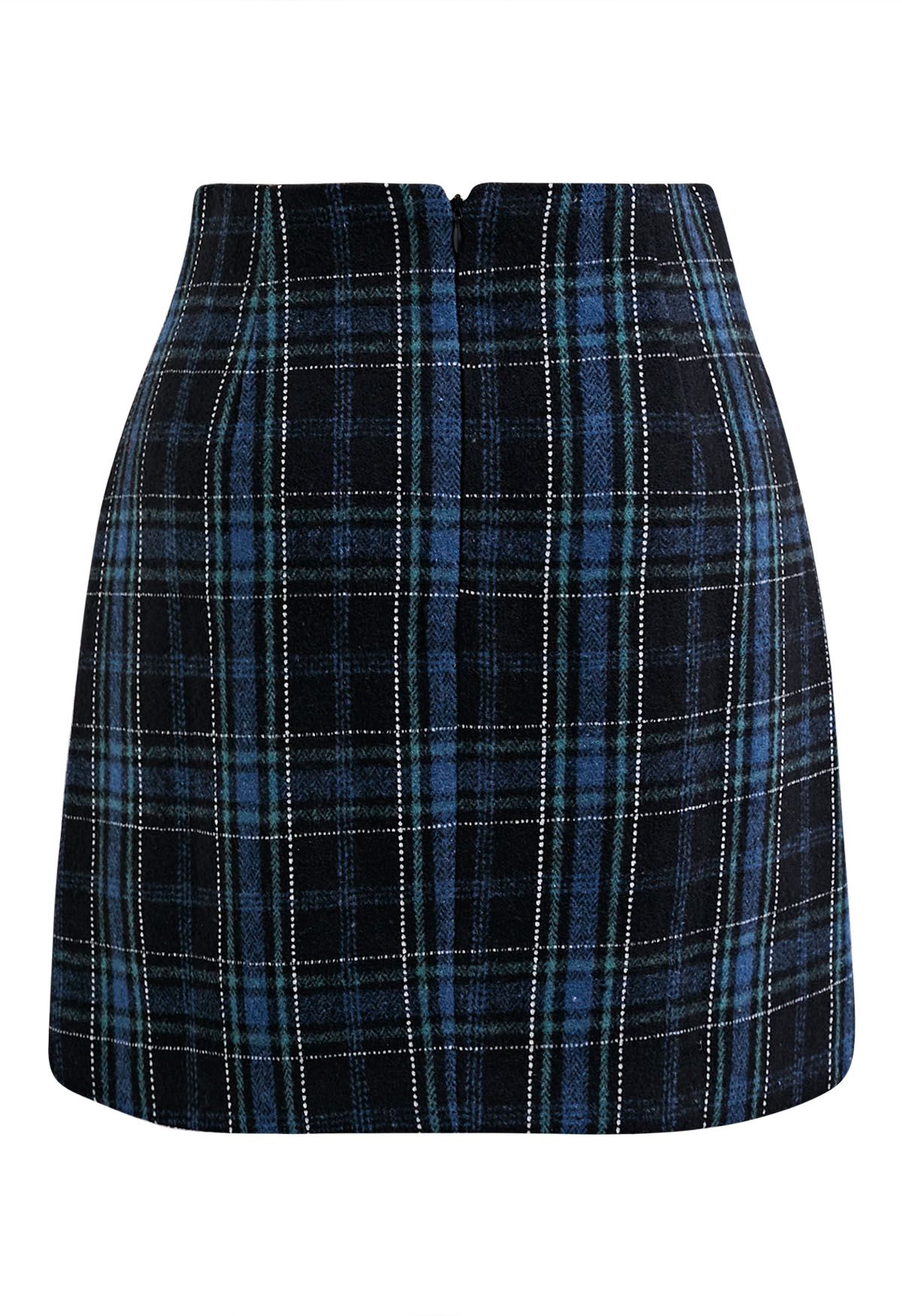 Plaid Fringed Flap Mini Bud Skirt in Black