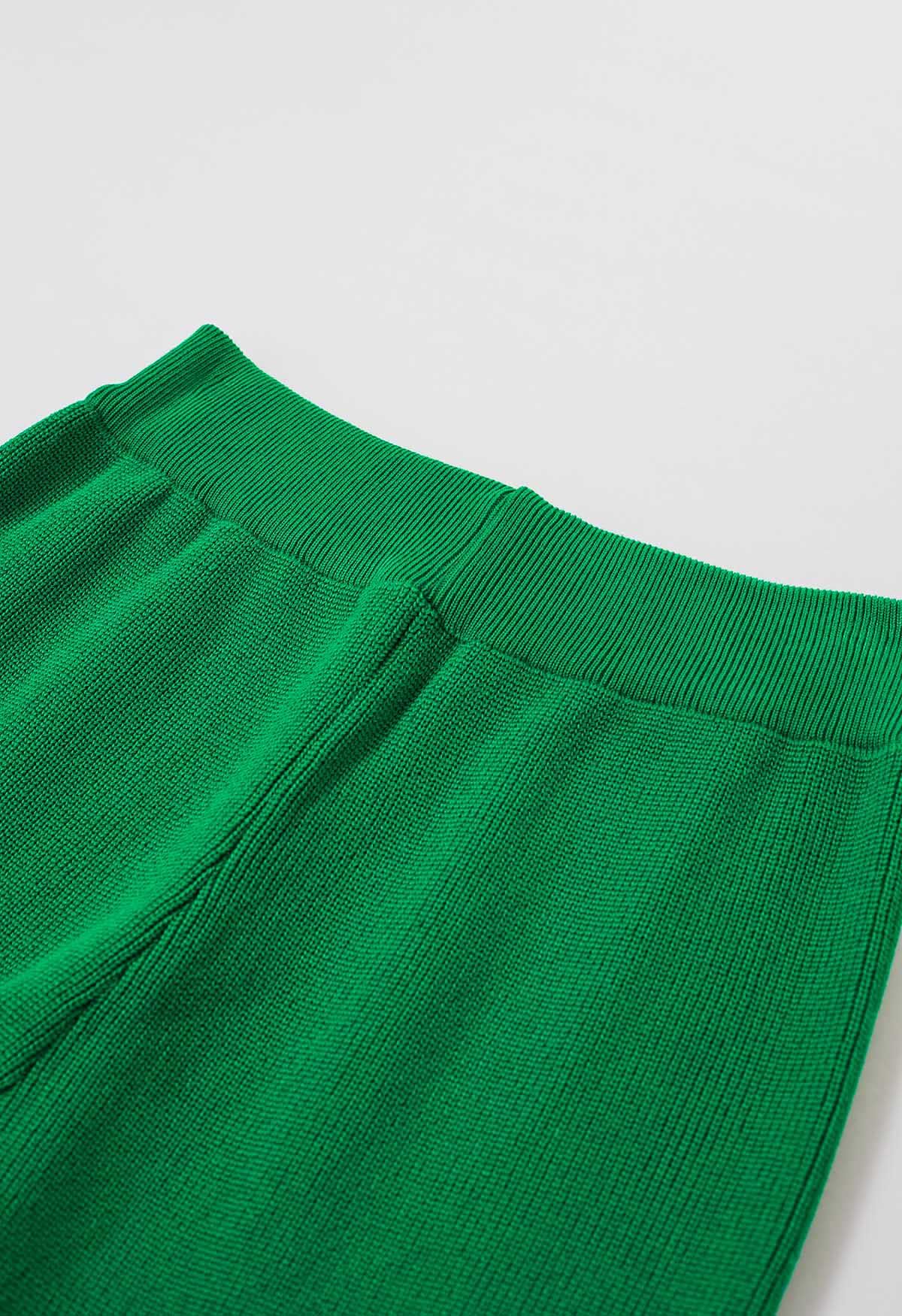 Tie-Waist Knit Cardigan and Pants Set in Green