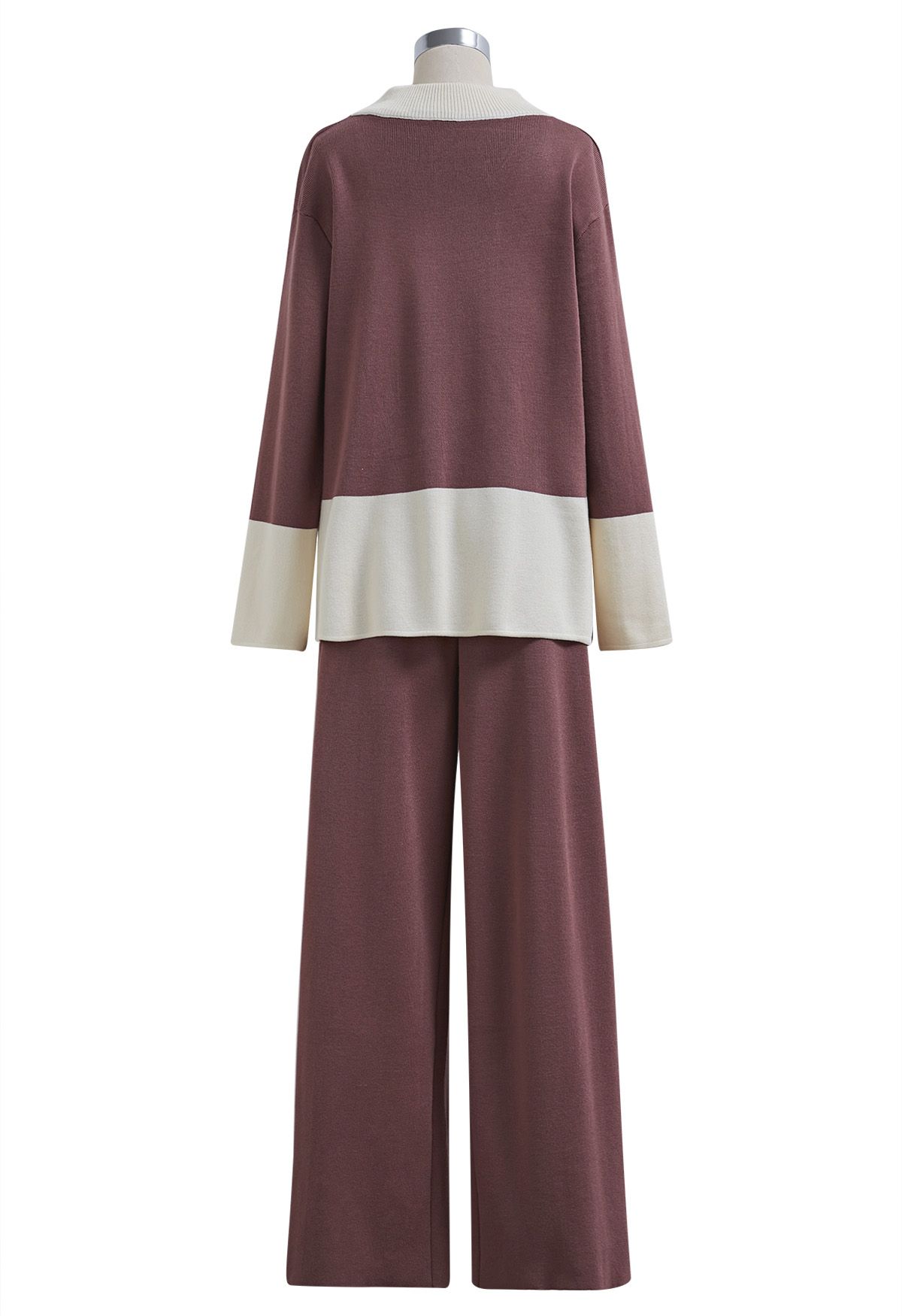 Color Block Mock Neck Knit Sweater and Pants Set in Rust Red