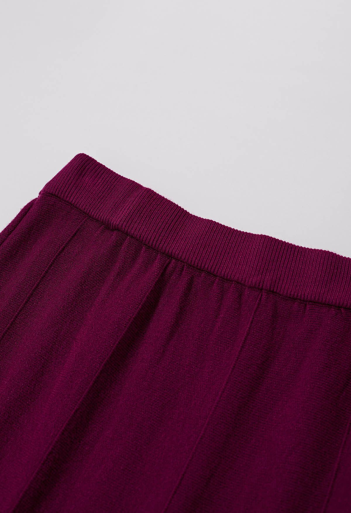 Frilling Hem Knit Midi Skirt in Violet