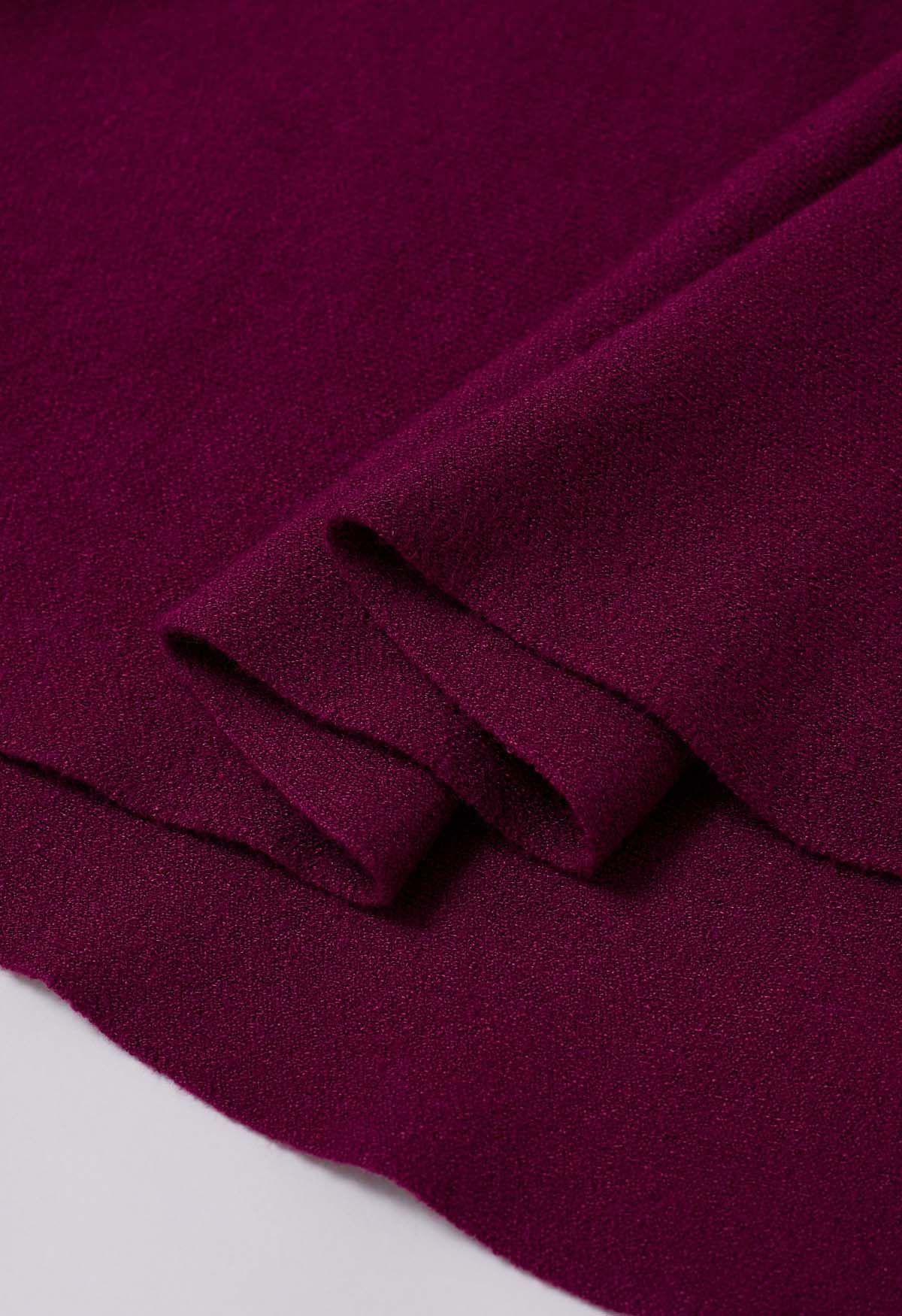 Frilling Hem Knit Midi Skirt in Violet