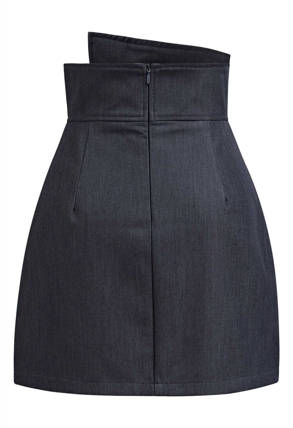 Asymmetric Buttoned Flap Mini Skirt in Smoke