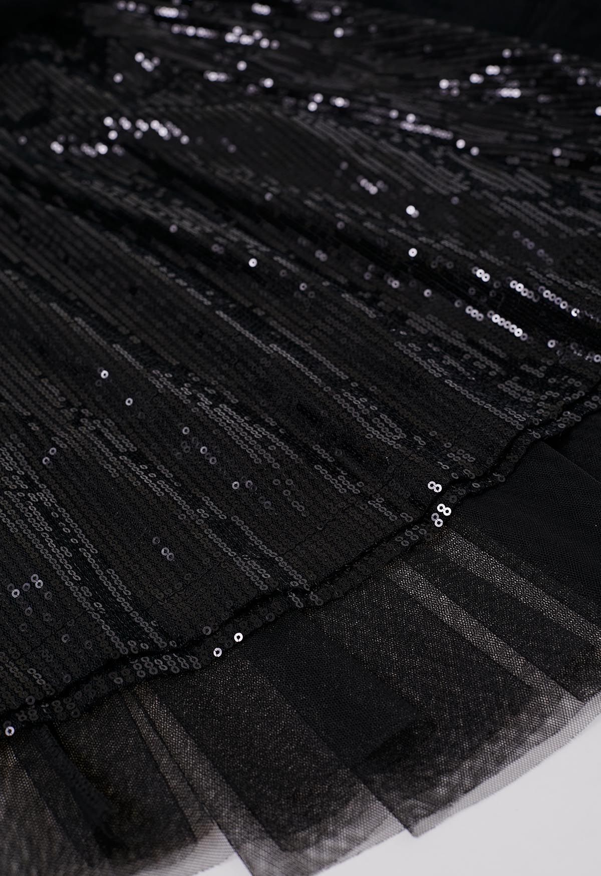 Ravishing Sequins Mesh Tulle Midi Skirt in Black