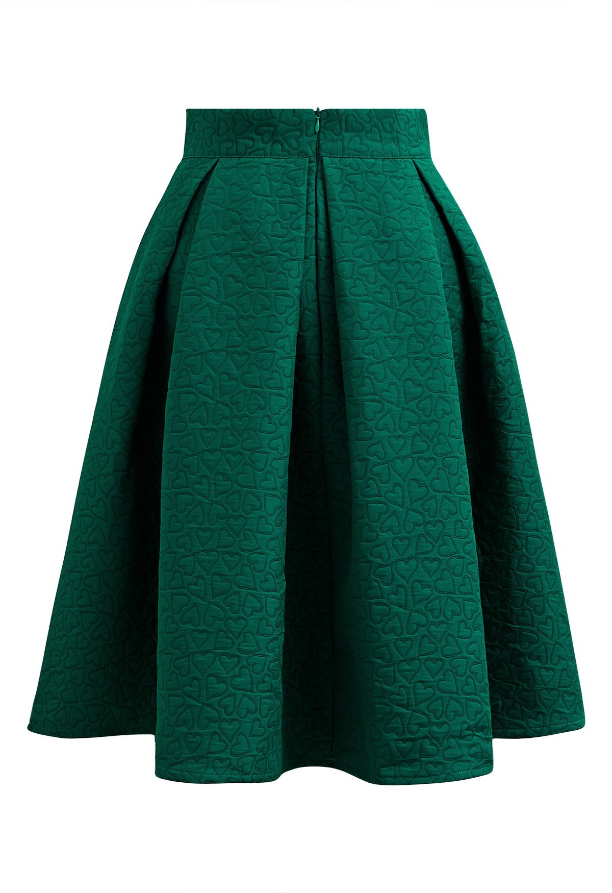 Hearts Fantasy Jacquard Pleated Midi Skirt in Dark Green