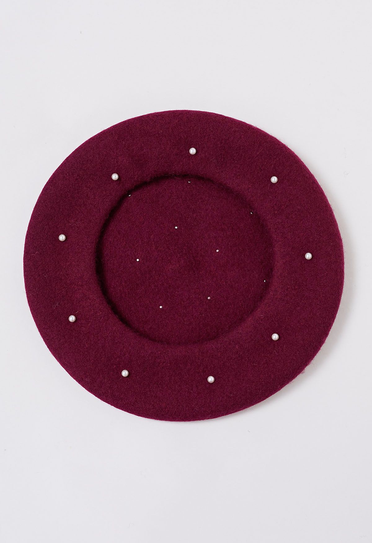 Handmade Pearl Wool Blend Beret Hat in Burgundy