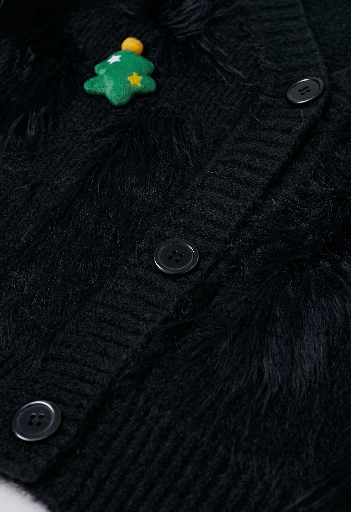 Christmas Elements Fluffy Knit Cardigan in Black