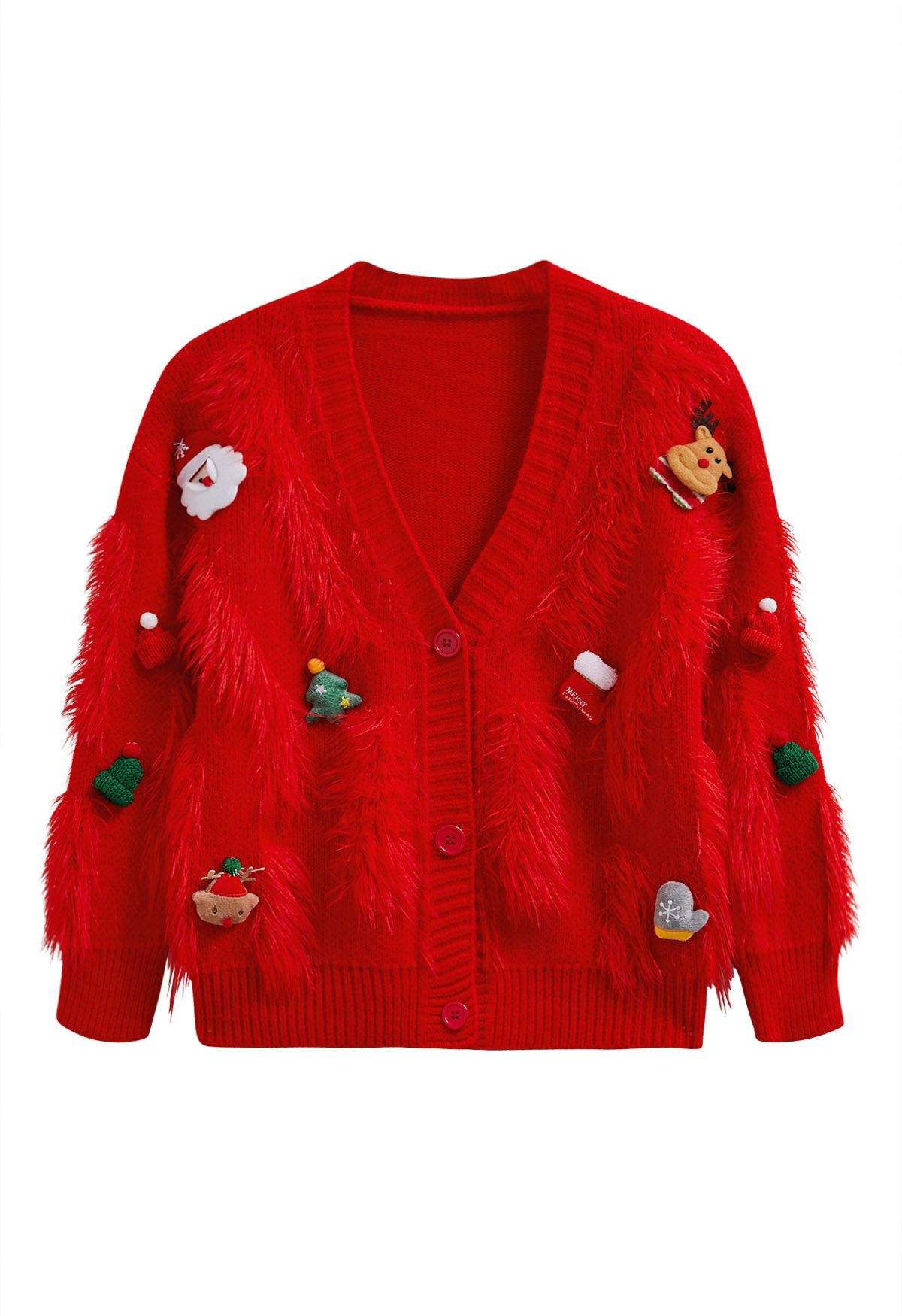 Christmas Elements Fluffy Knit Cardigan in Red