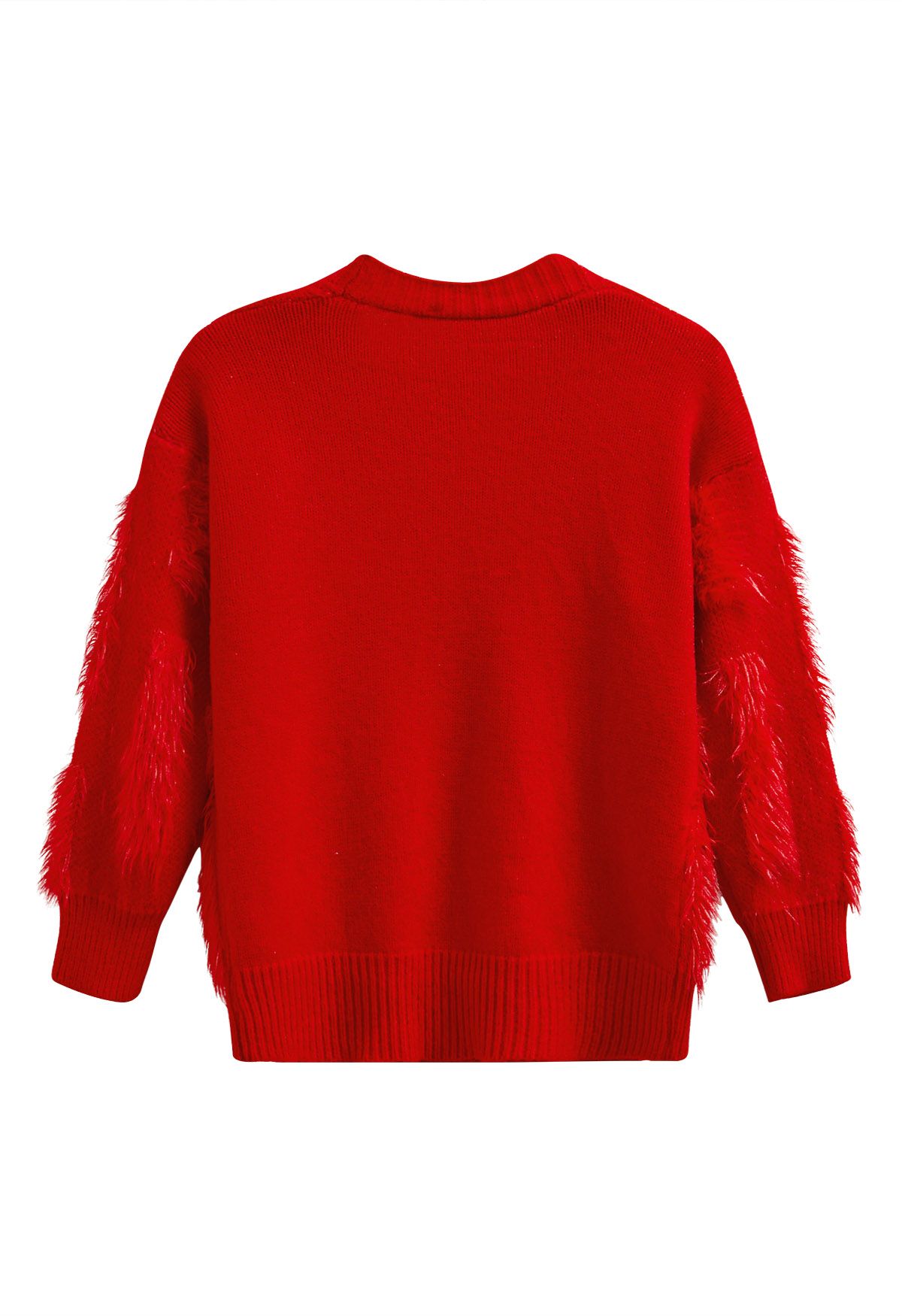 Christmas Elements Fluffy Knit Cardigan in Red