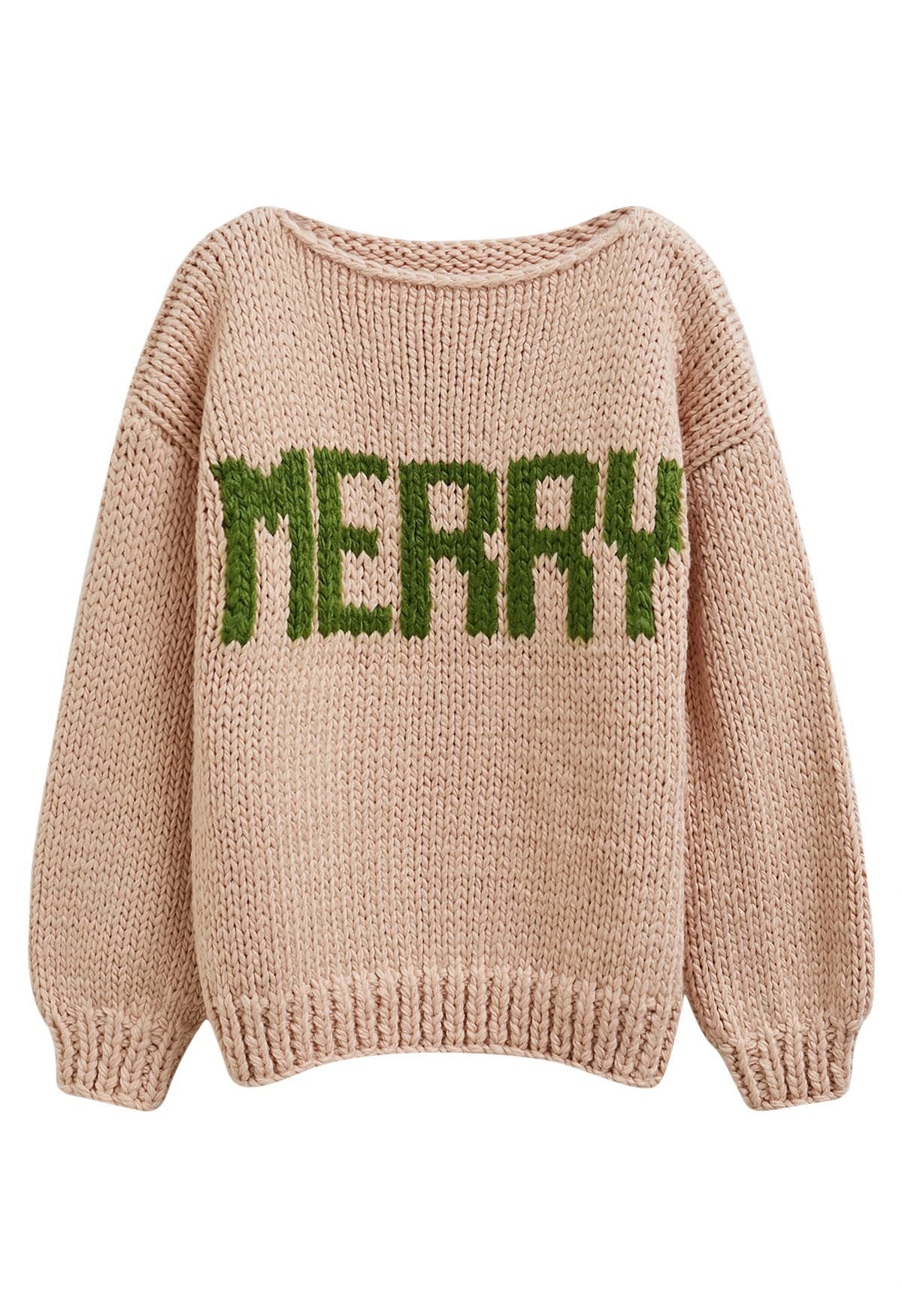 Merry Boat Neck Chunky Hand Knit Sweater