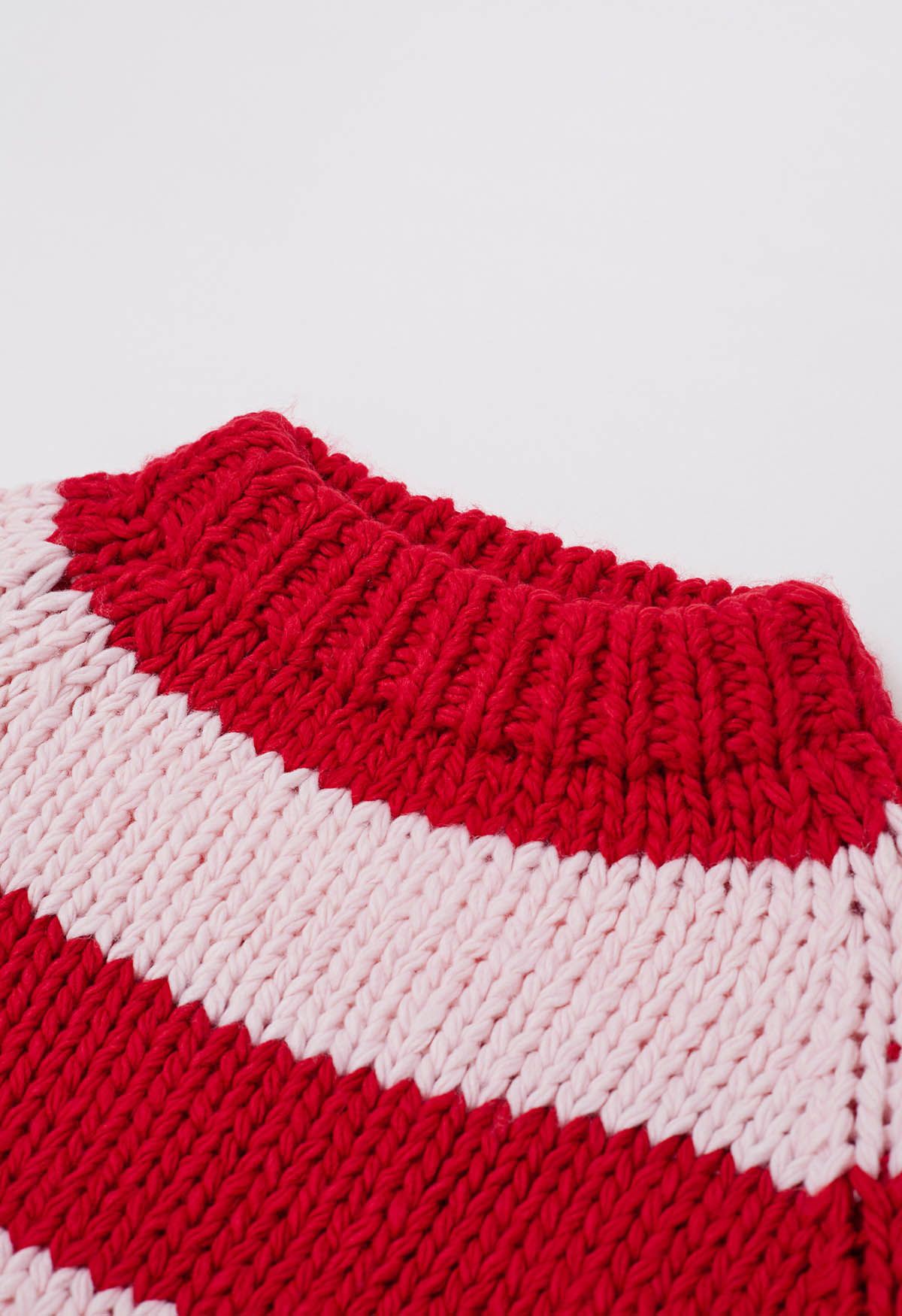 Festive Striped Chunky Hand Knit Sweater