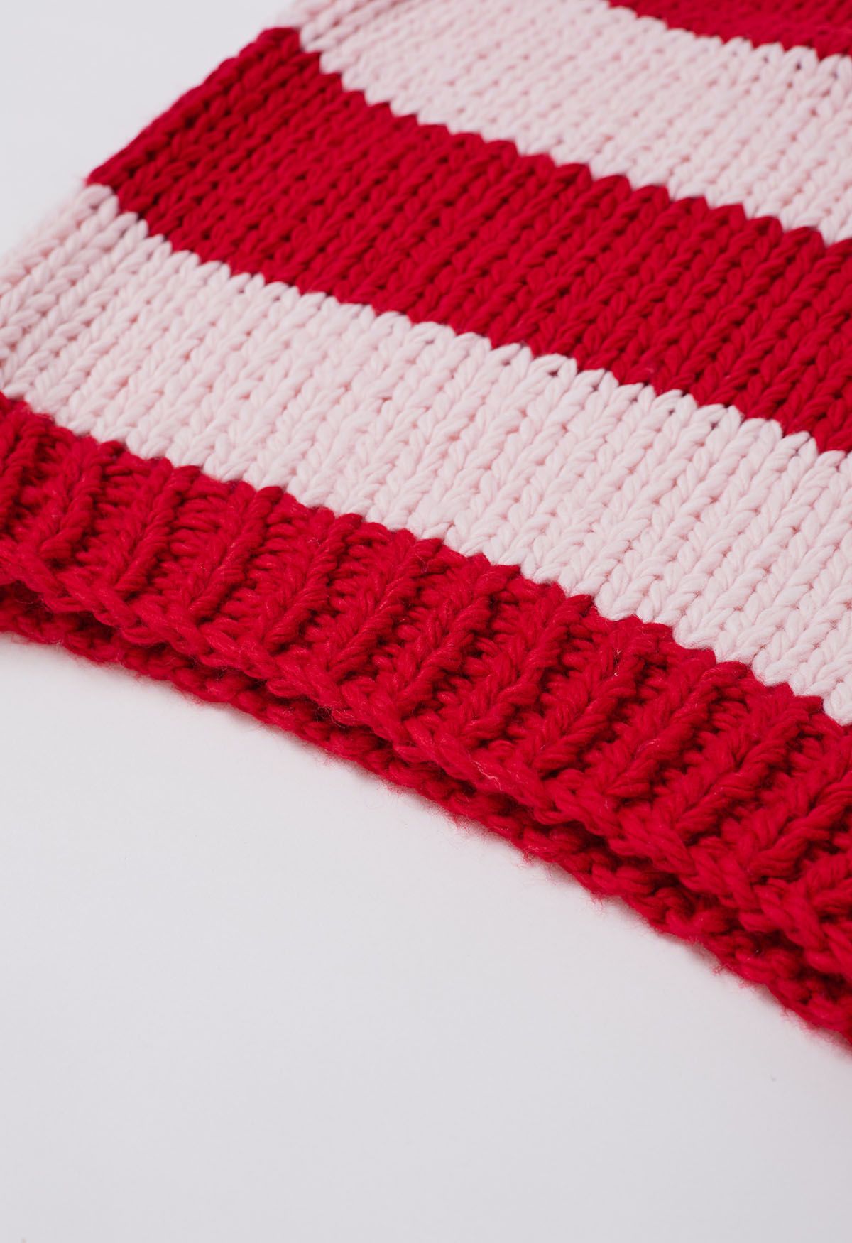 Festive Striped Chunky Hand Knit Sweater