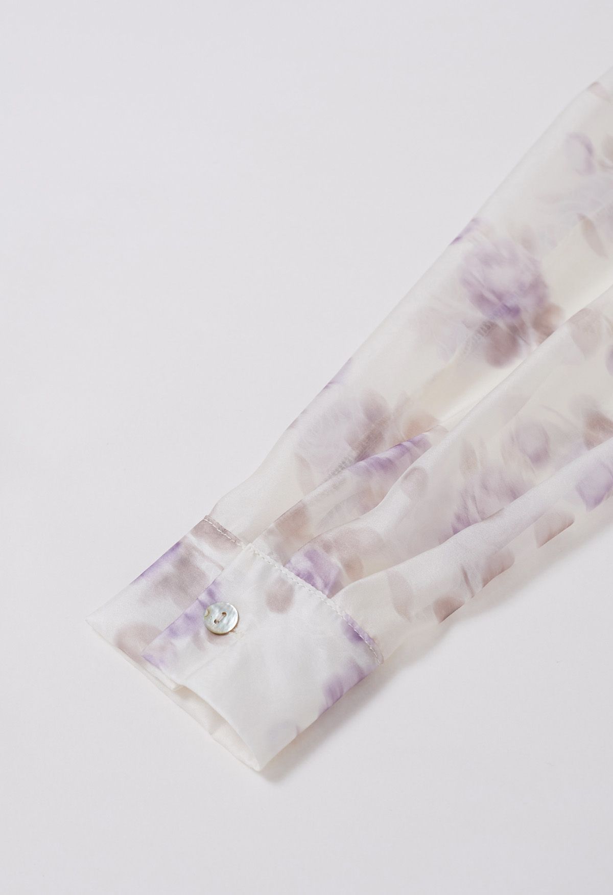 Lilac Flower Self-Tie Bowknot Sheer Shirt