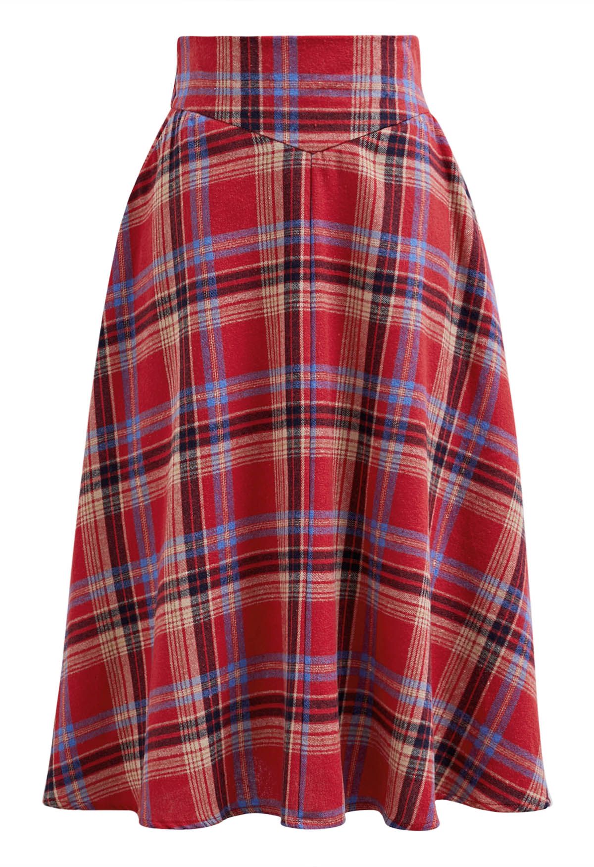Tasteful Check A-Line Midi Skirt in Red