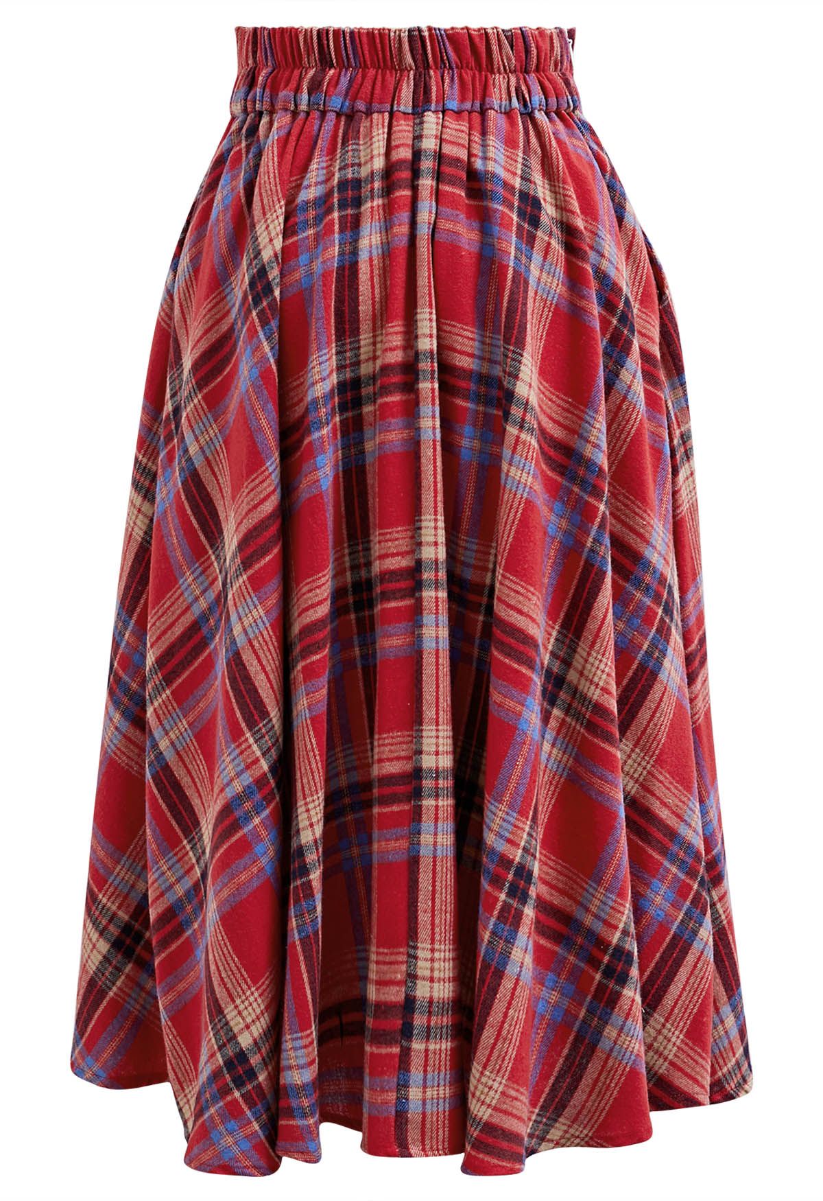 Tasteful Check A-Line Midi Skirt in Red