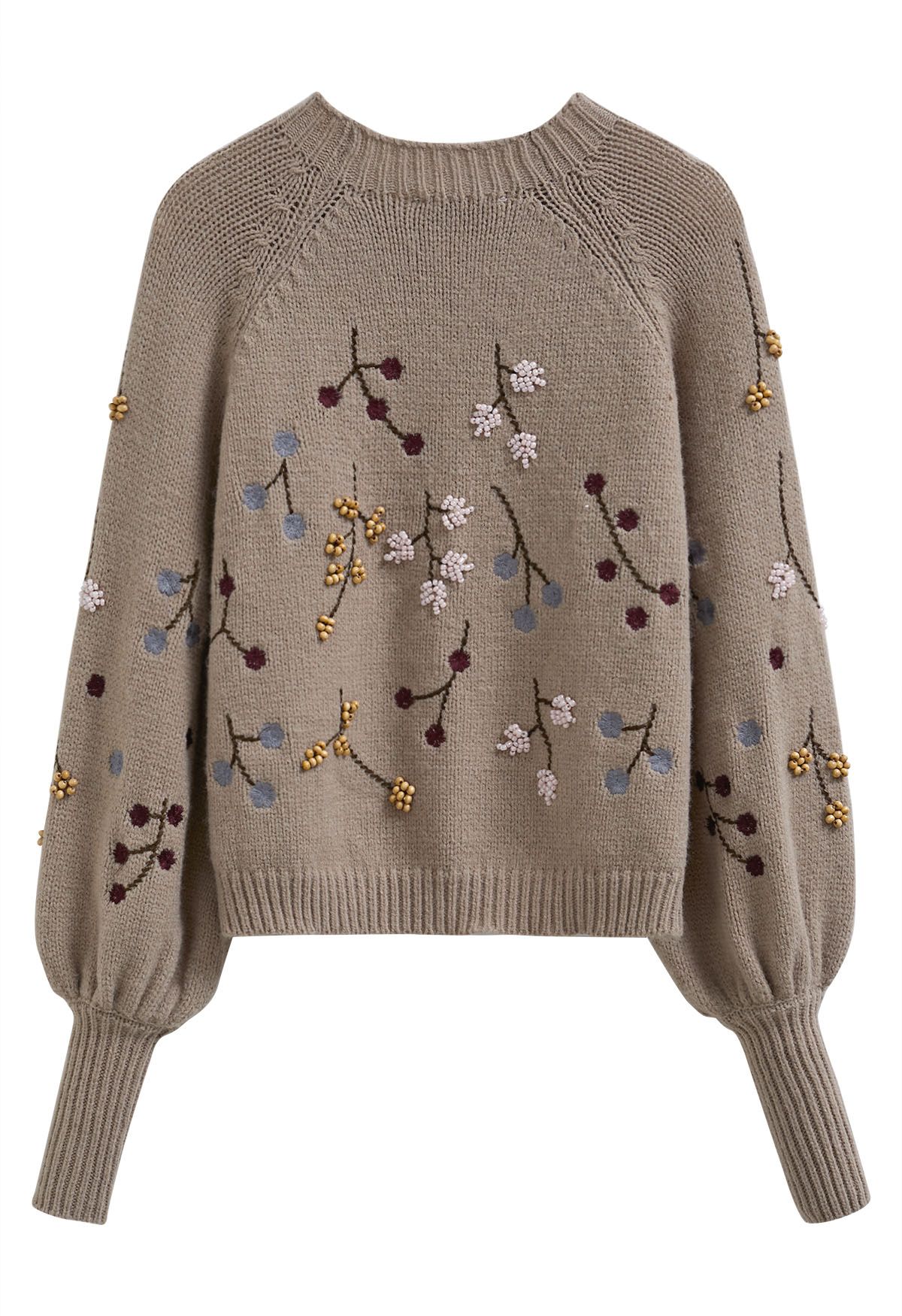 Beaded Embroidered Floral Crop Sweater