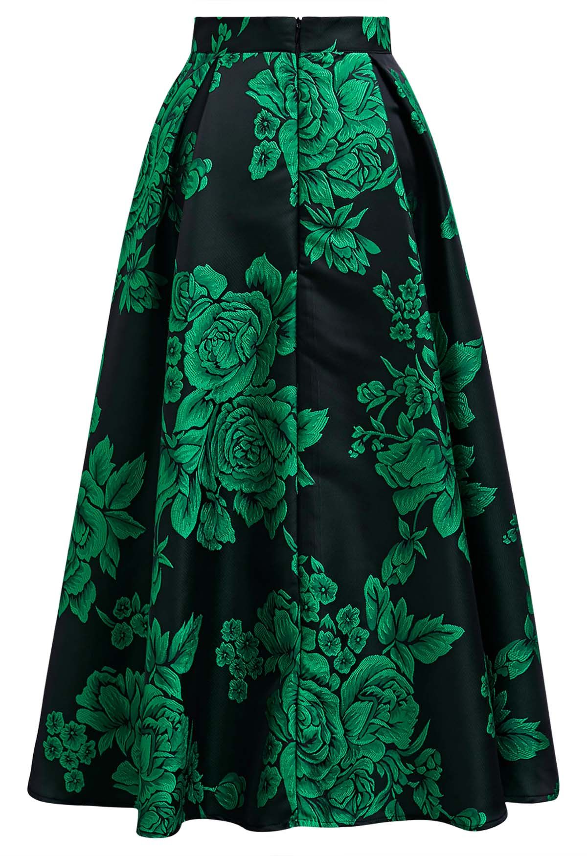Emerald Blossom Jacquard A-Line Maxi Skirt