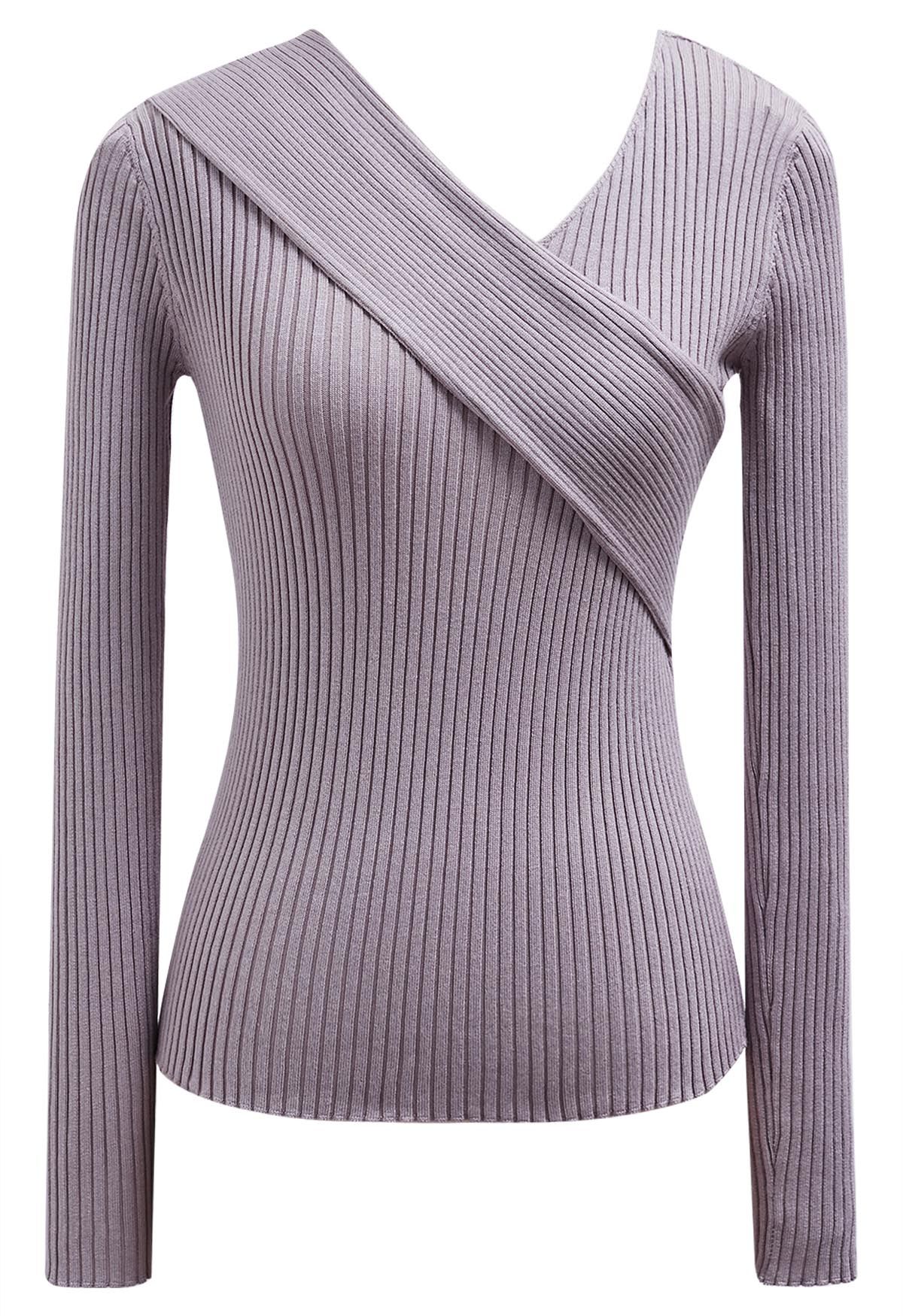 Crisscross Full Ribbed Knit Top in Mauve