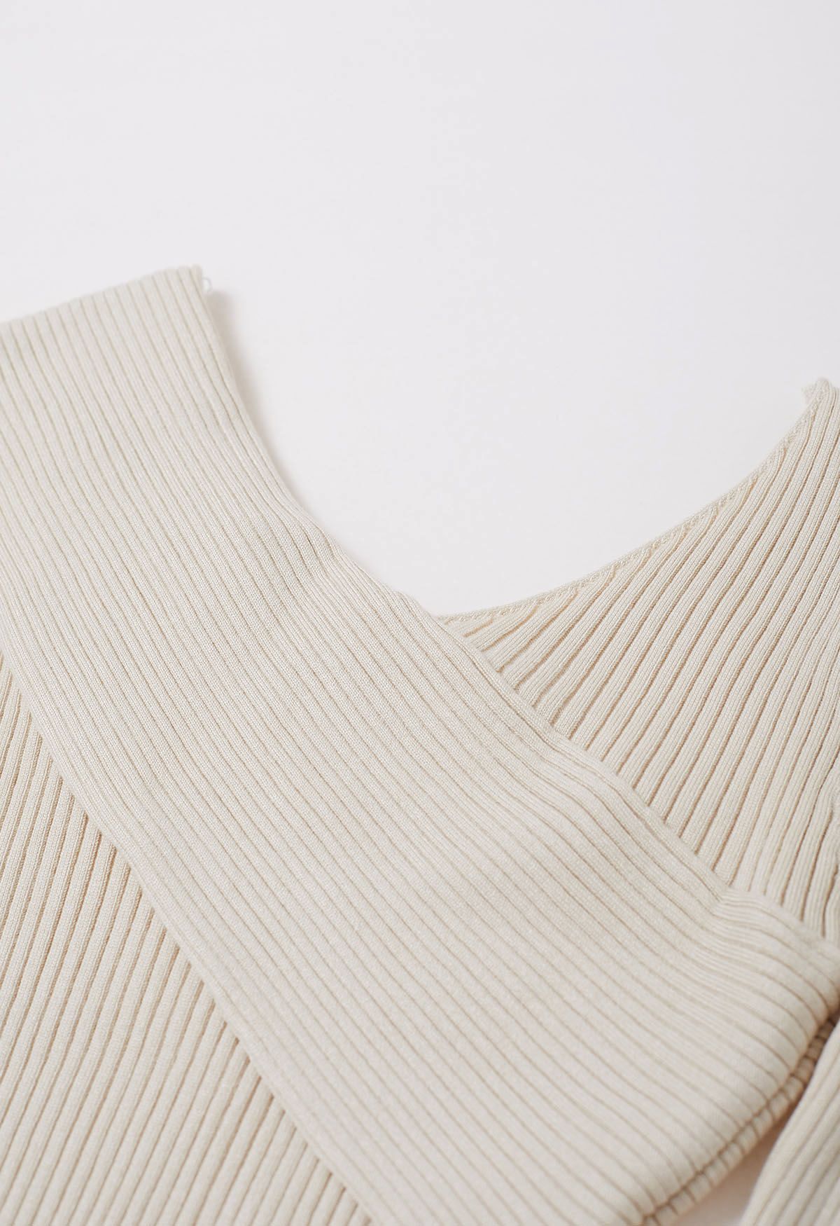 Crisscross Full Ribbed Knit Top in Cream