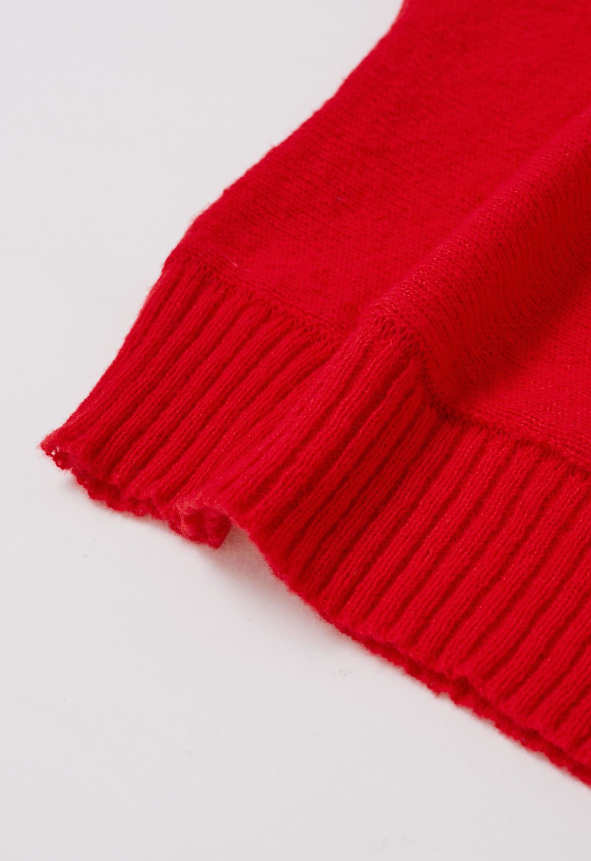 Merry Turtleneck Batwing Sleeve Knit Sweater in Red