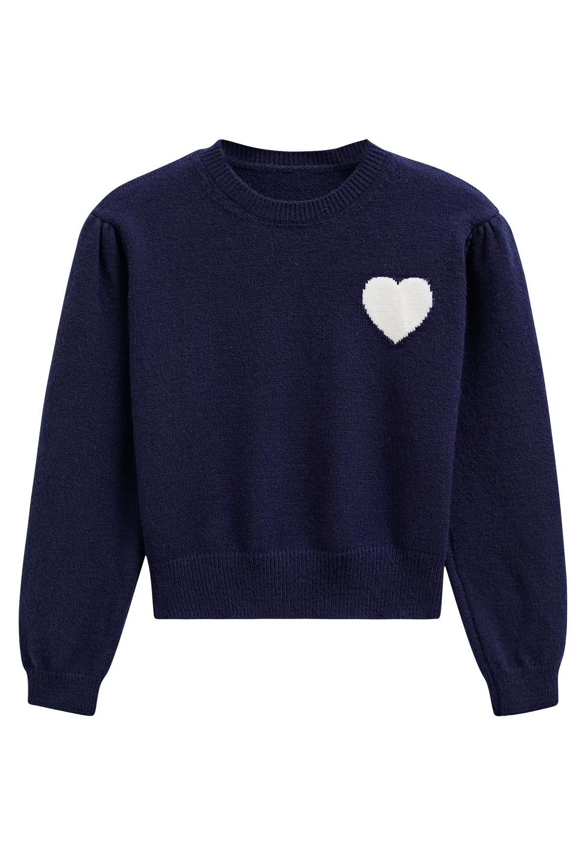 Sweet Heart Cozy Knit Sweater in Navy