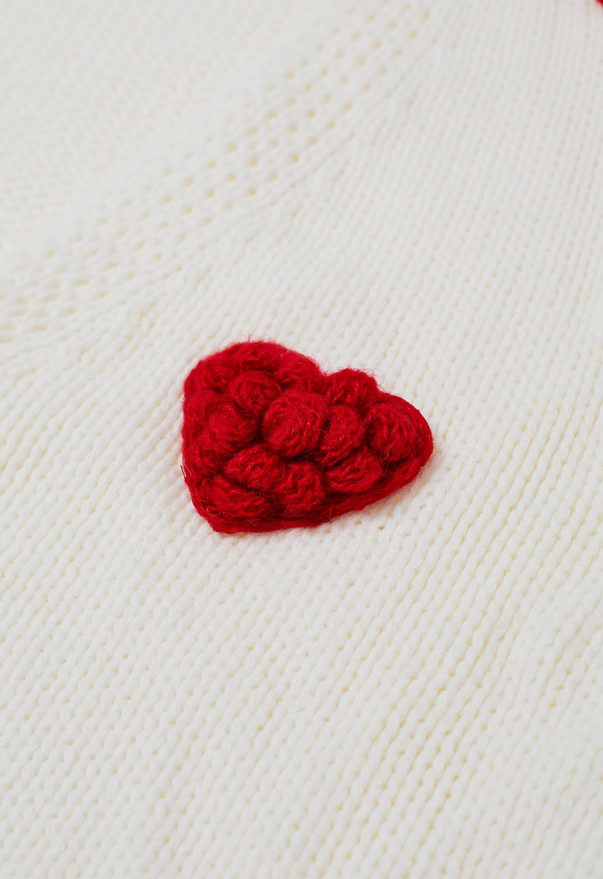 Romantic 3D Heart Knit Cardigan in White