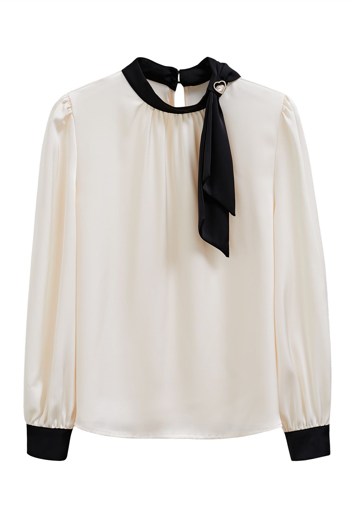 Contrast Ribbon Embellished Satin Top in Ivory