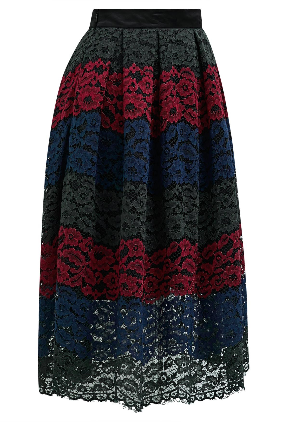 Festive Color Blocked Full Lace Midi Skirt