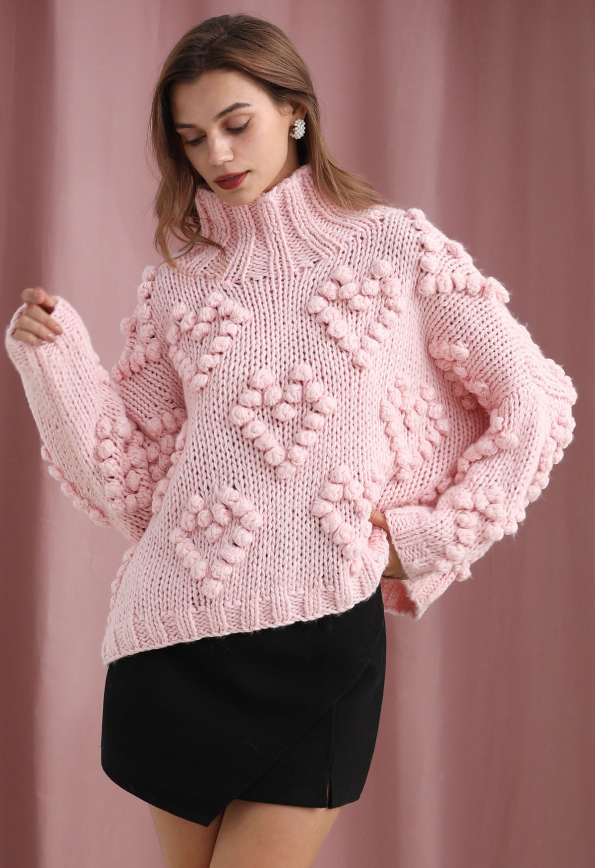 Knit Your Love Turtleneck Sweater in Pink