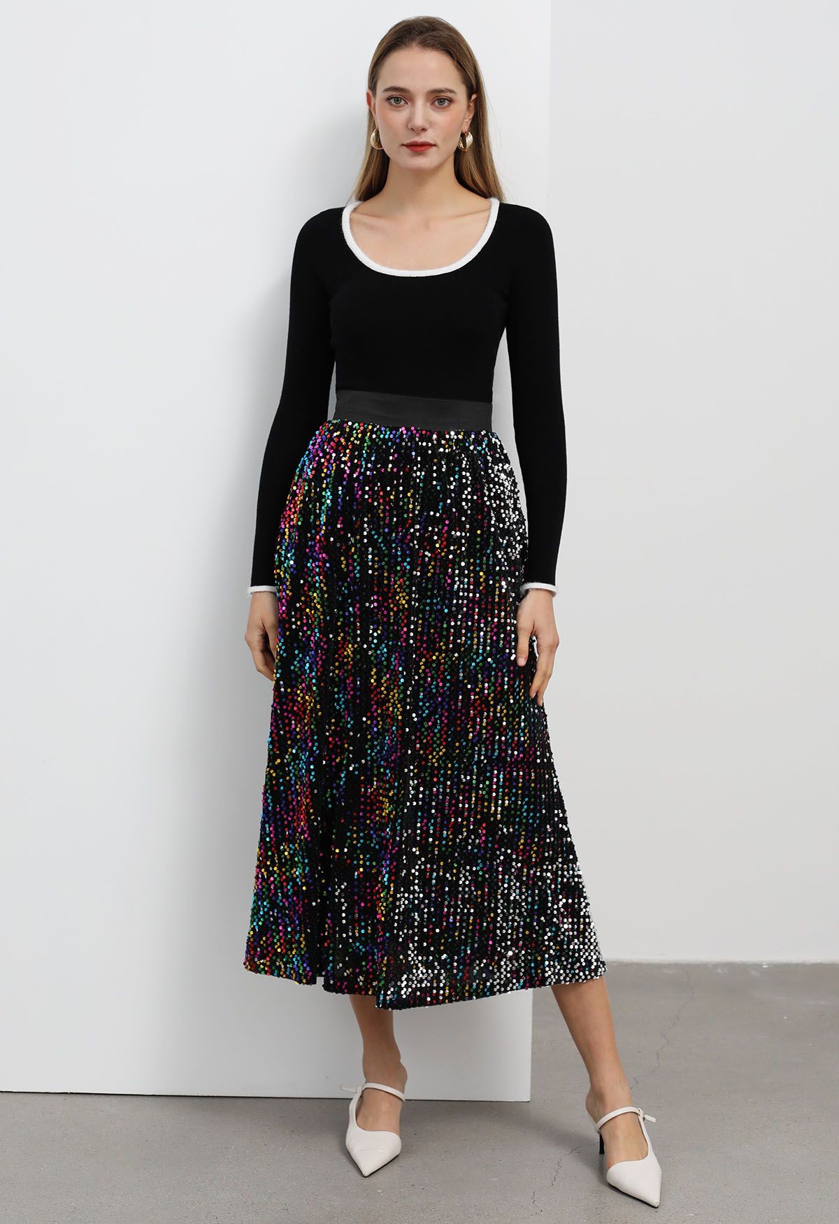 Colorful Sequin Velvet Maxi Skirt