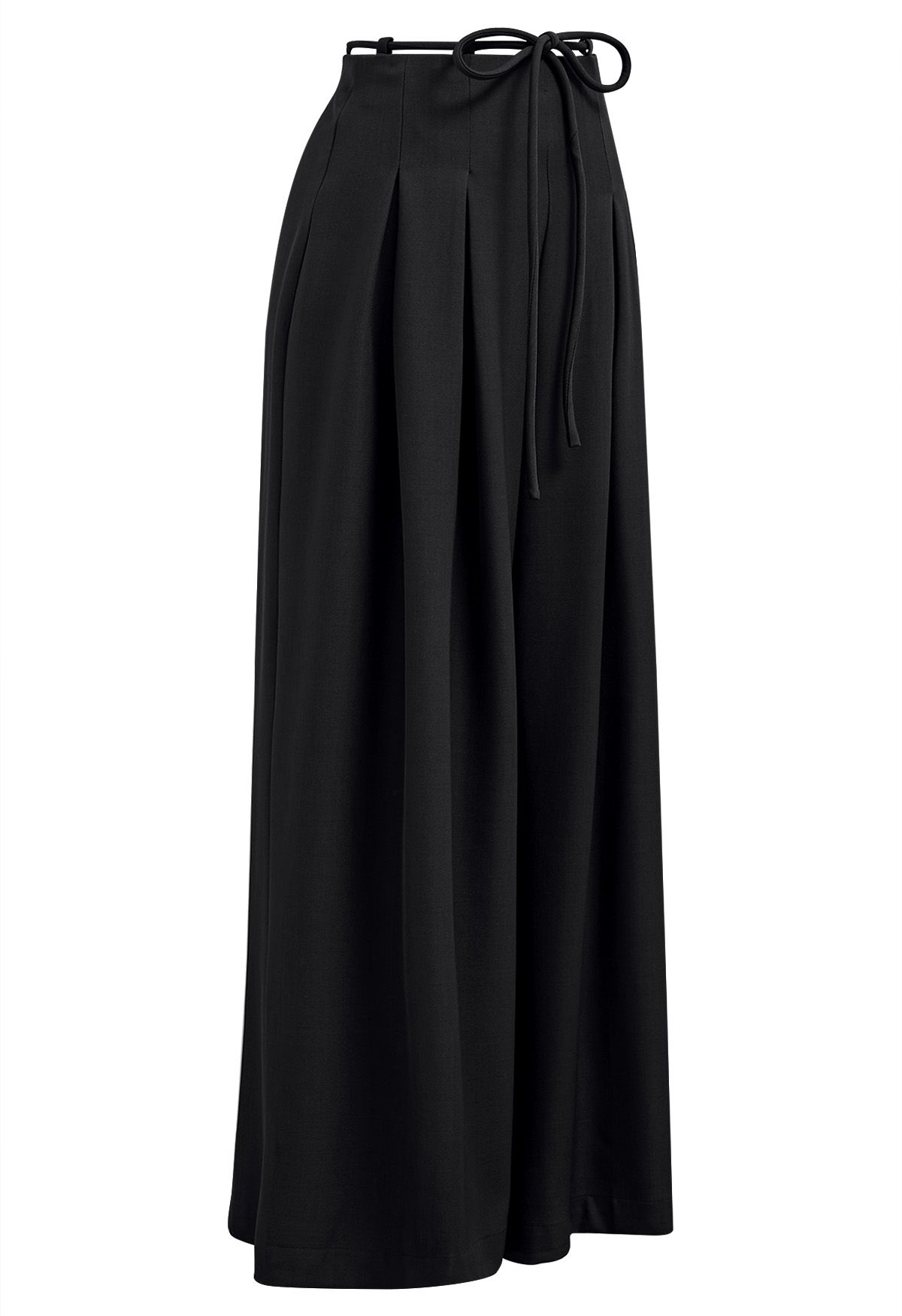 Trendy Tie-Waist Pleated Wide-Leg Pants in Black