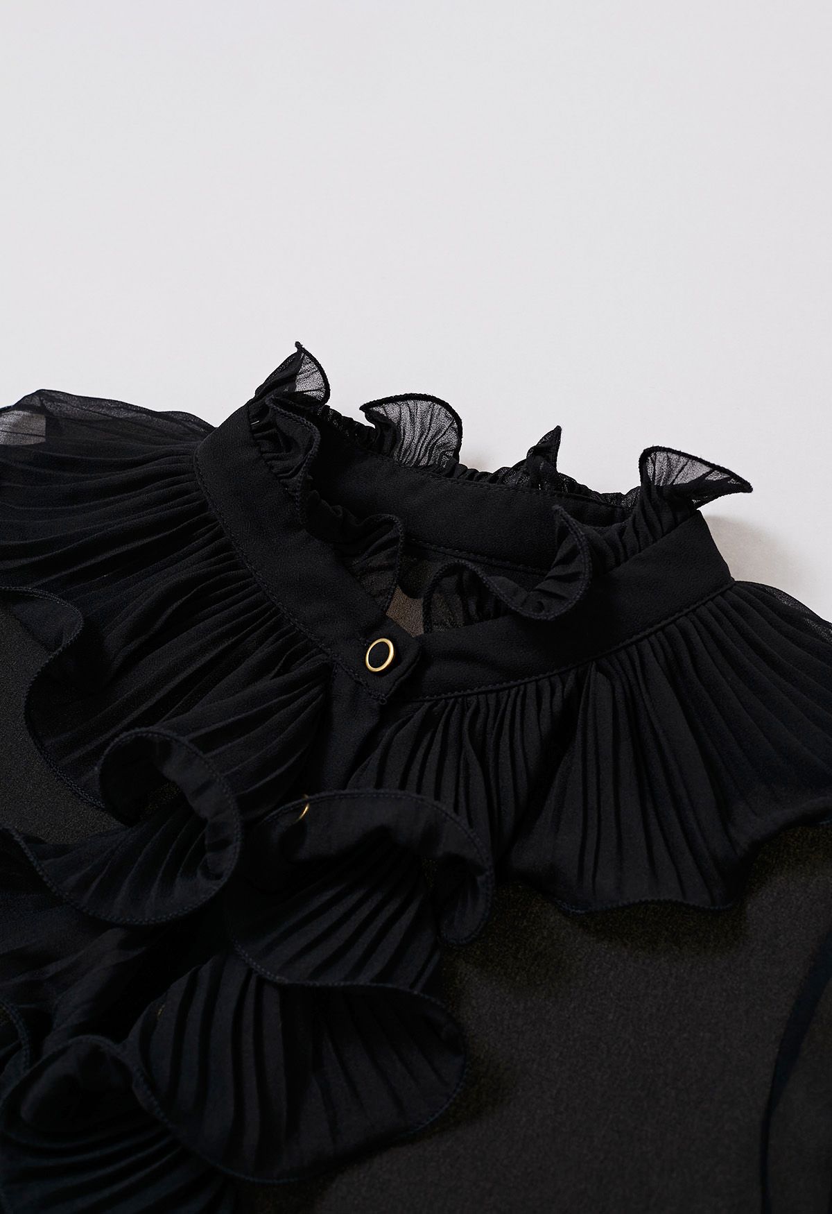 Ruffle Romance Chiffon Button-Up Shirt in Black
