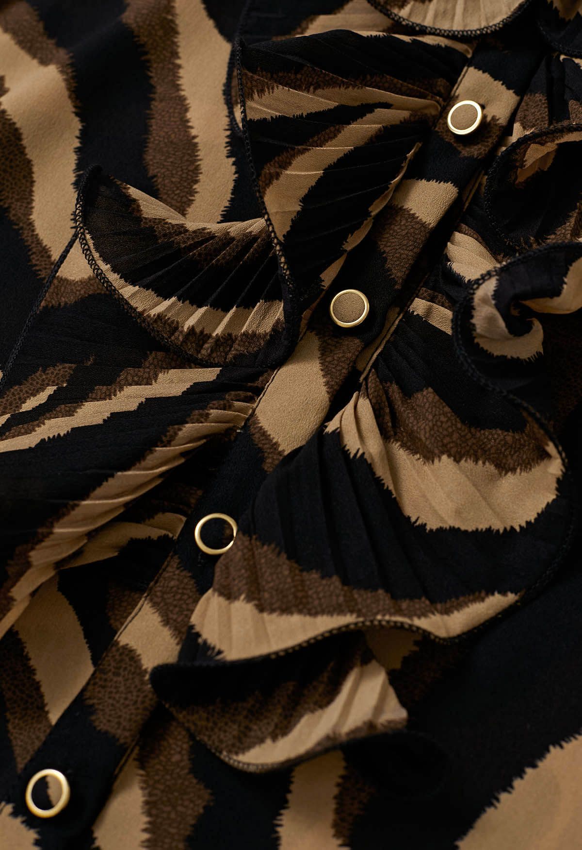 Ruffle Romance Chiffon Button-Up Shirt in Zebra Print