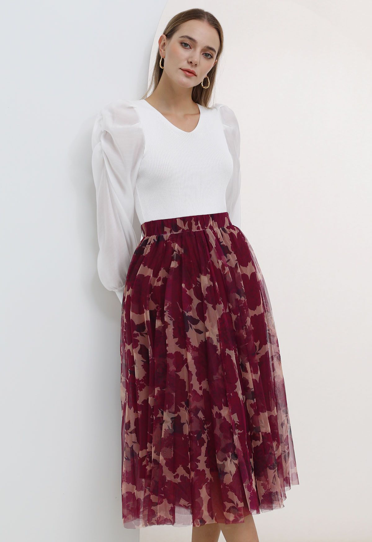 Flourishing Flower Double-Layered Mesh Tulle Skirt