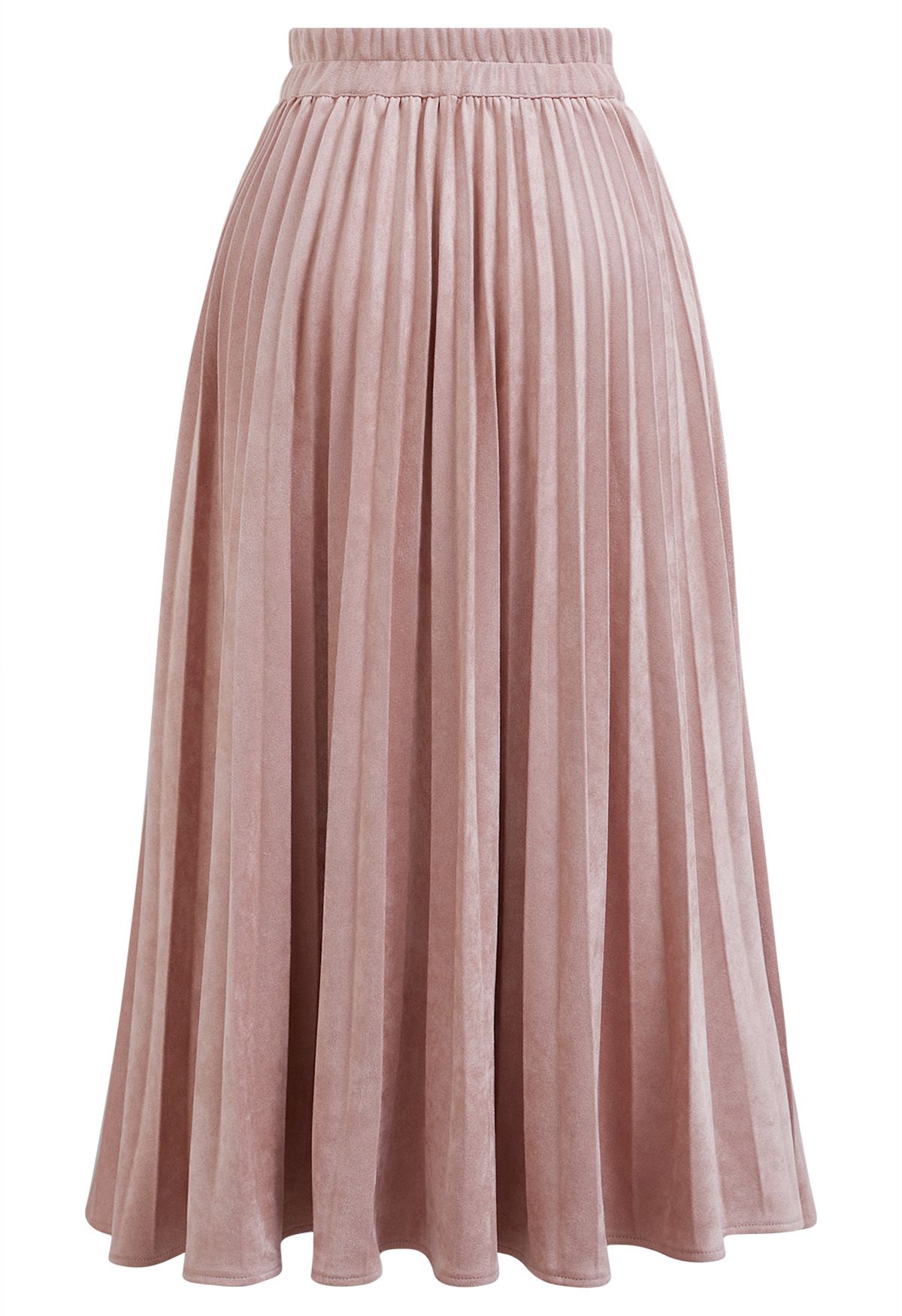 Smooth Faux Suede Pleated Midi Skirt in Pink