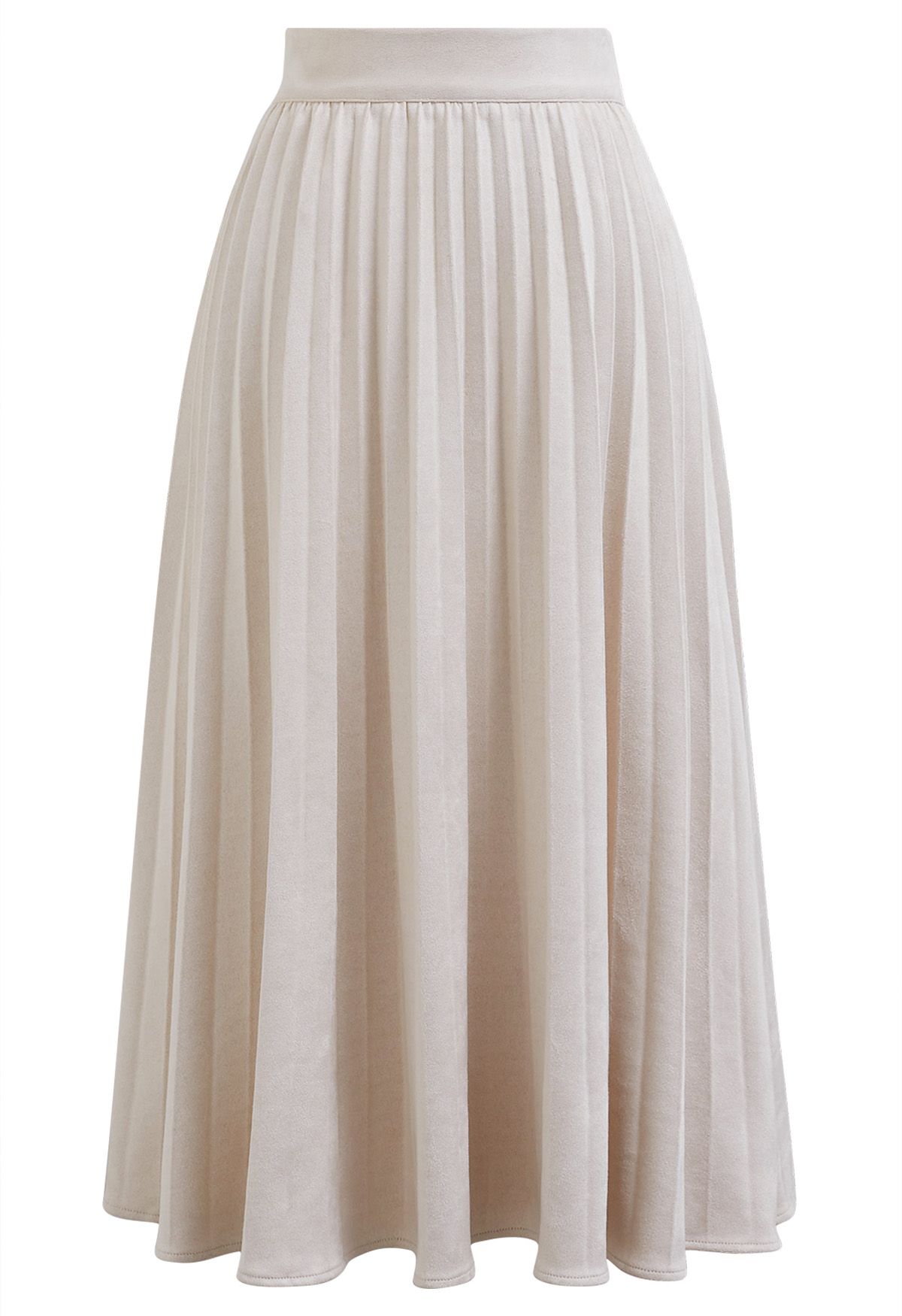 Smooth Faux Suede Pleated Midi Skirt in Ivory
